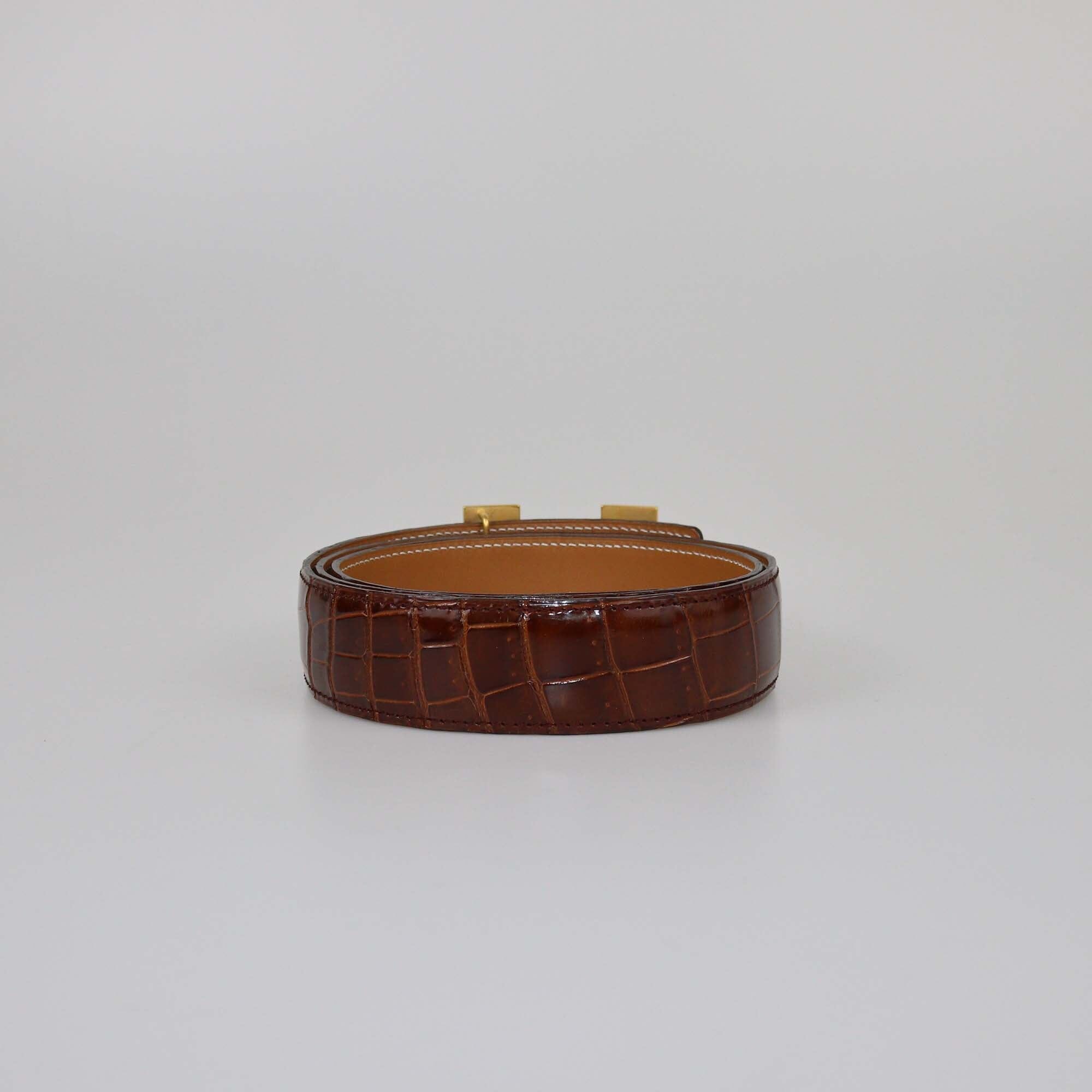 Hermes Miel Shine Crocodile Porosus H Buckle Belt Womens Hermes