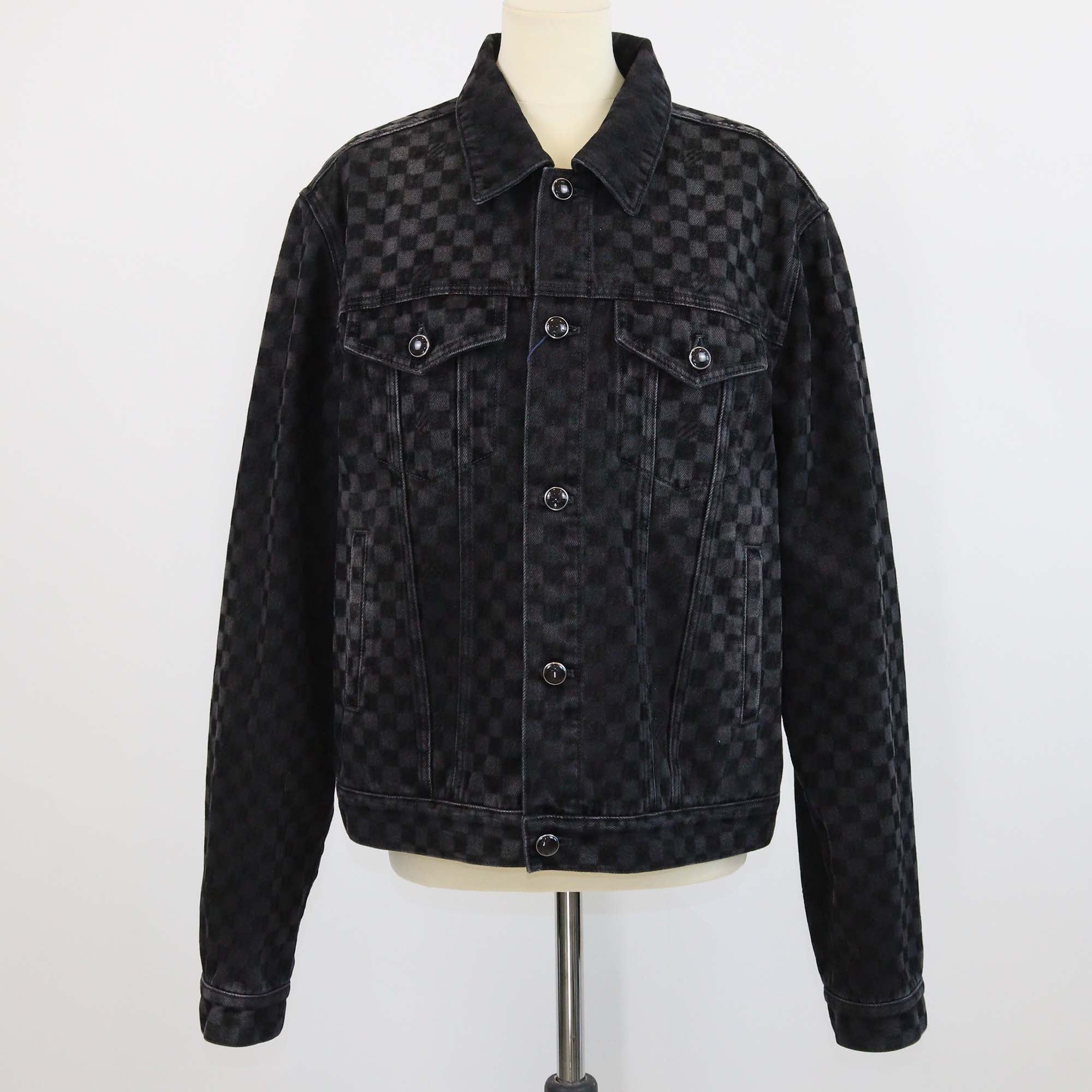 Louis Vuitton Black Washed Flocked Damier Denim Trucker Jacket