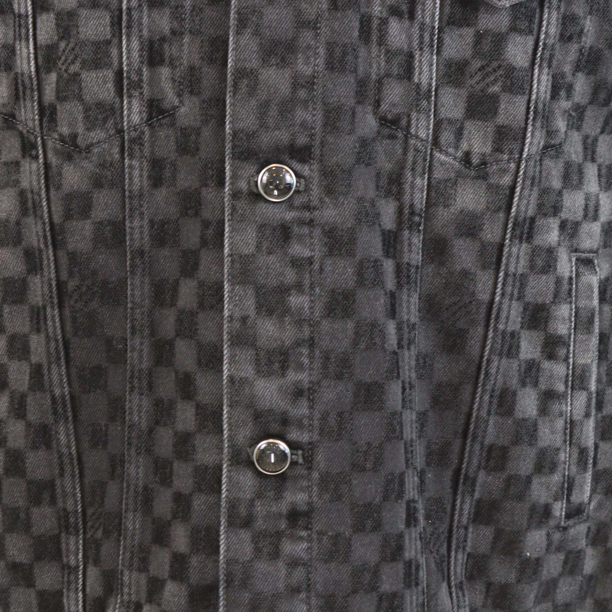 Louis Vuitton Black Washed Flocked Damier Denim Trucker Jacket