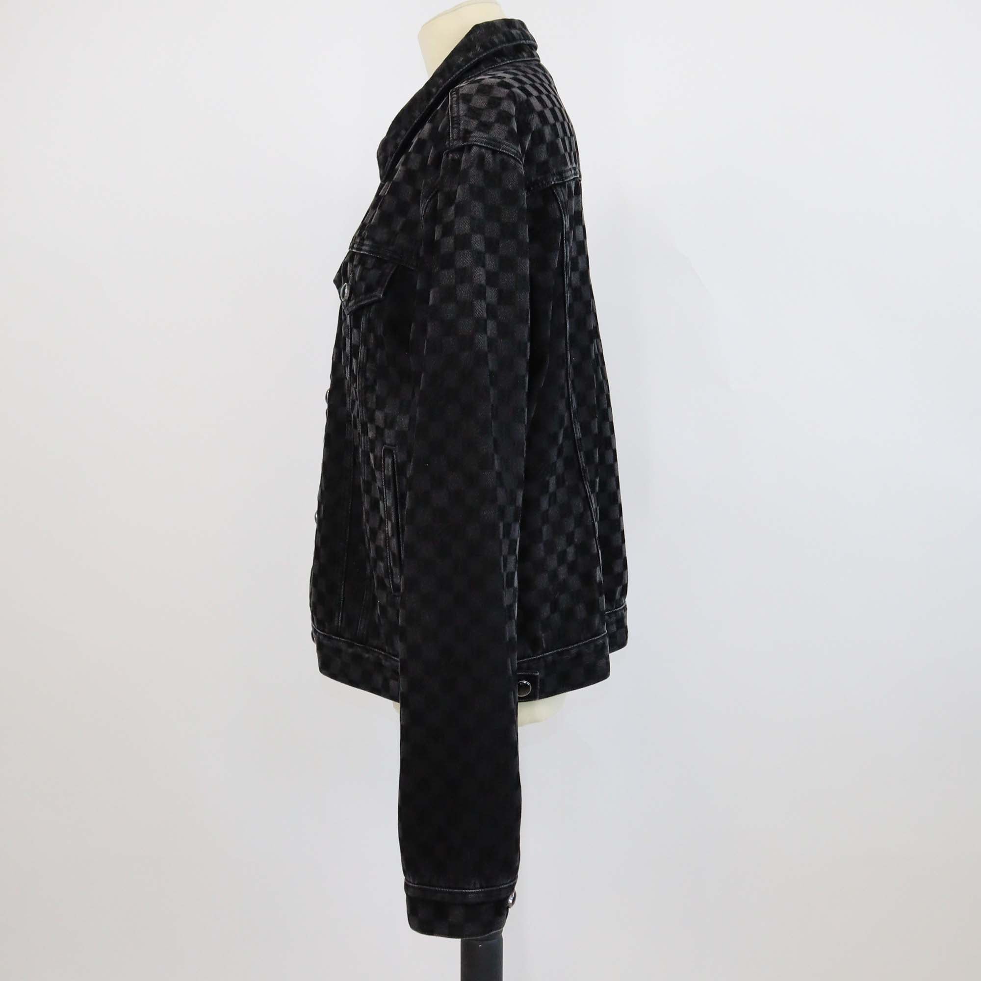 Louis Vuitton Black Washed Flocked Damier Denim Trucker Jacket