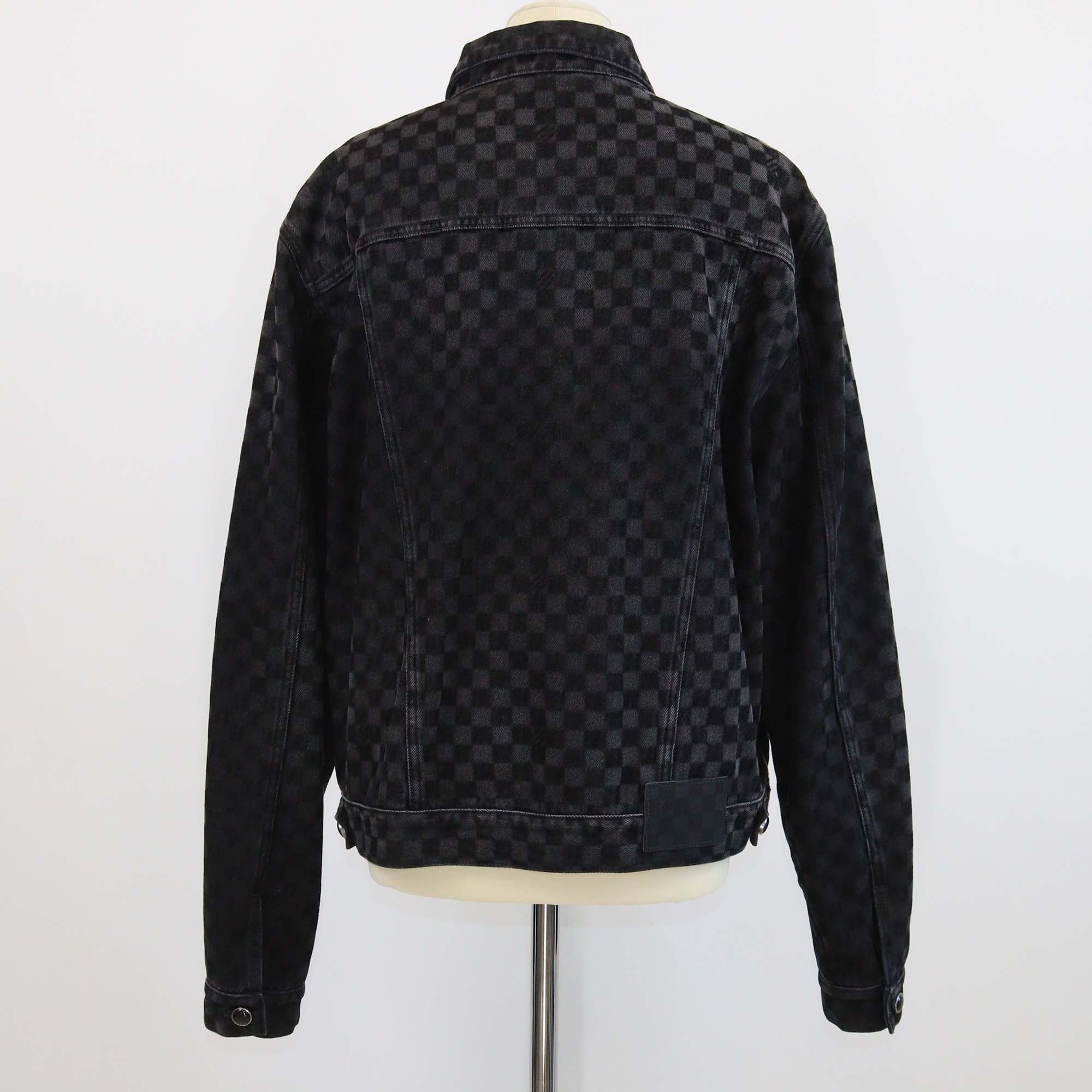 Louis Vuitton Black Washed Flocked Damier Denim Trucker Jacket