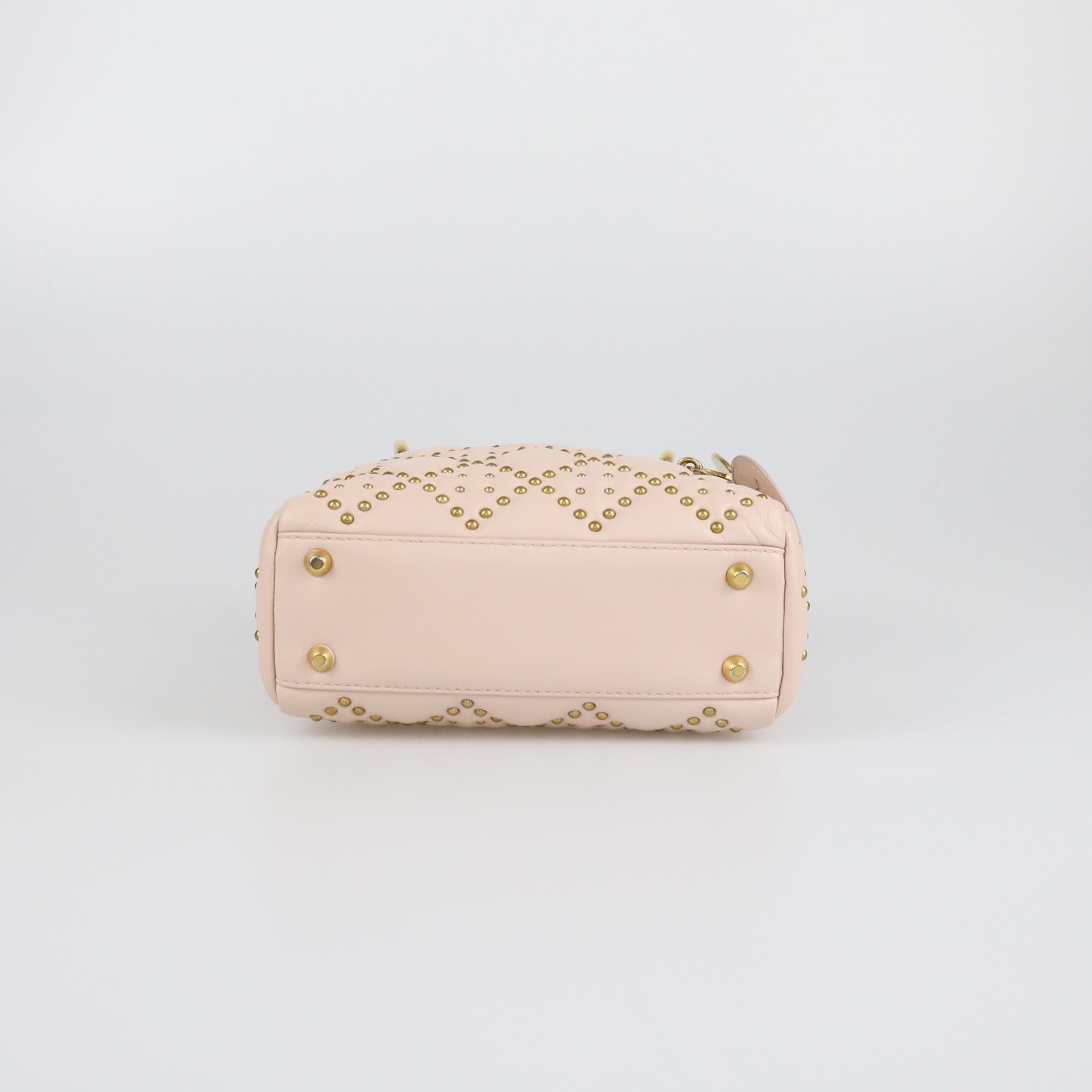 Christian Dior Light Pink Mini Studded Lady Dior Tote Womens Christian Dior