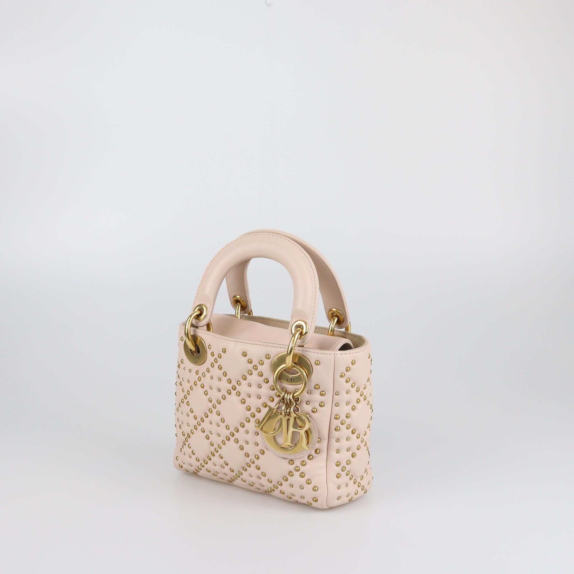 Christian Dior Light Pink Mini Studded Lady Dior Tote Womens Christian Dior