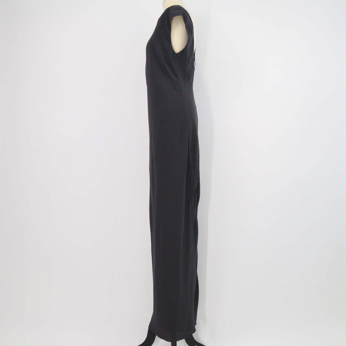 Brunello Cucinelli Dark Grey Silk Beaded Strap Sleeveless Maxi Dress
