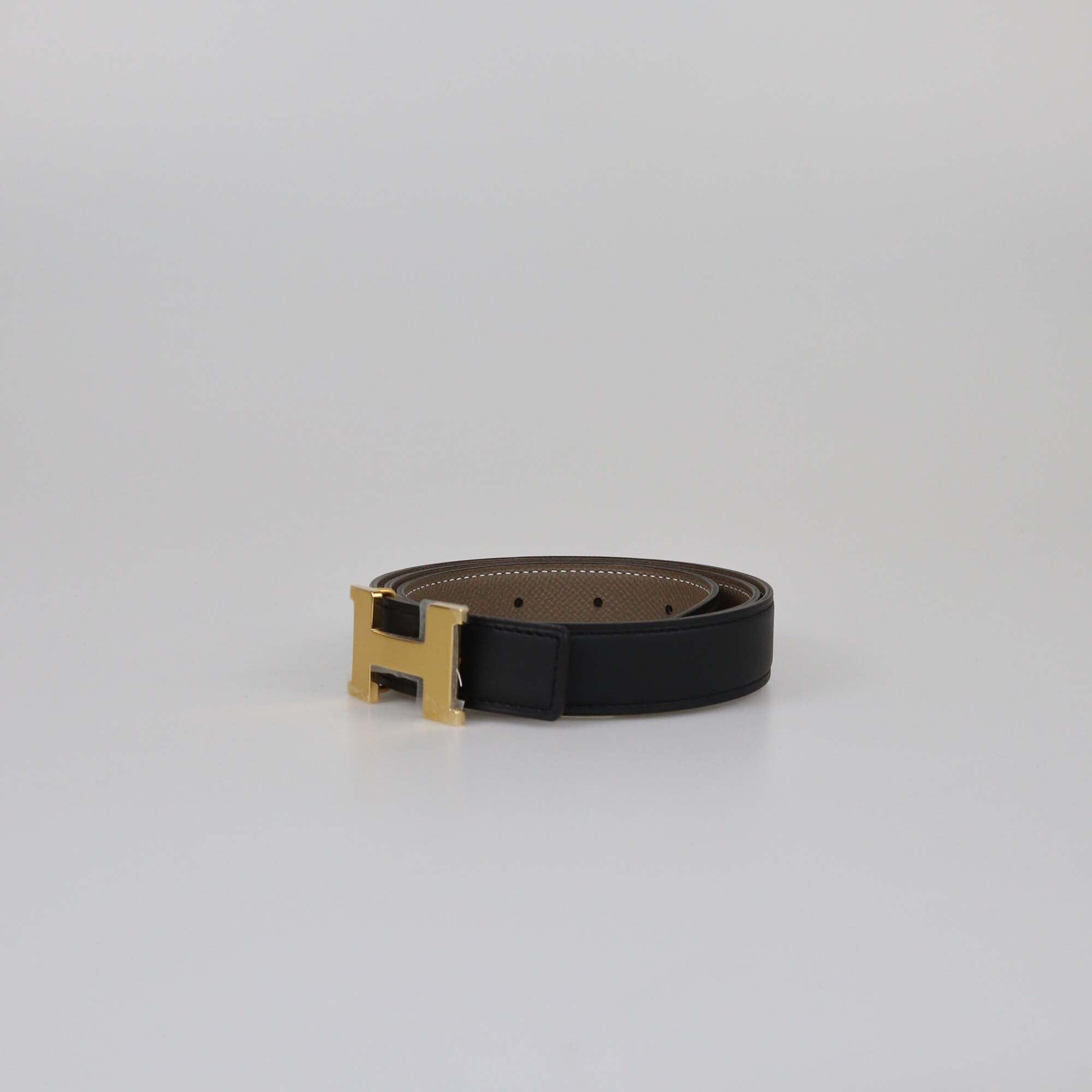 Hermes Black/Etoupe Swift & Epsom Mini Constance Reversible Belt Womens Hermes