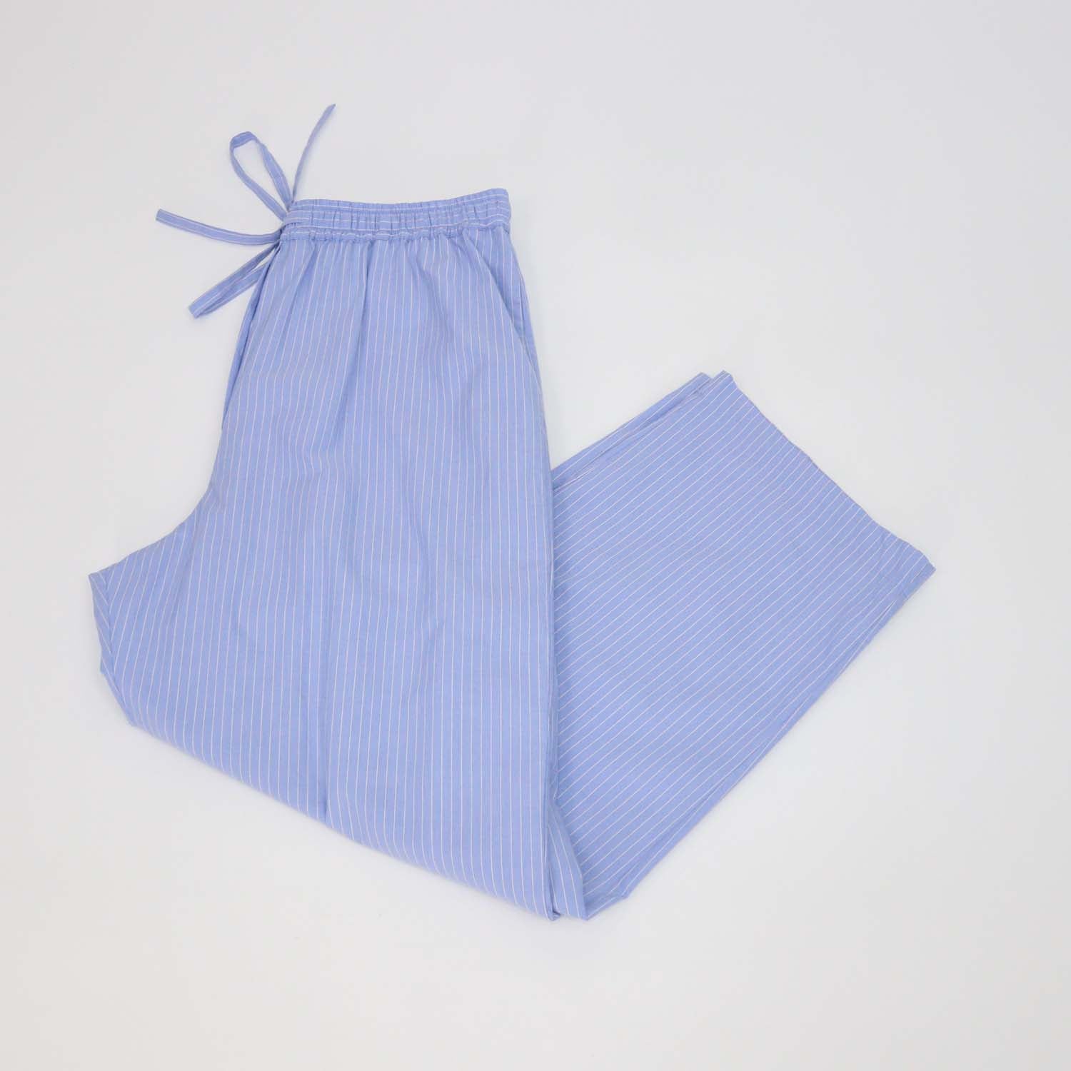 The Row Blue Cotton Orien Striped Wide Leg Trousers