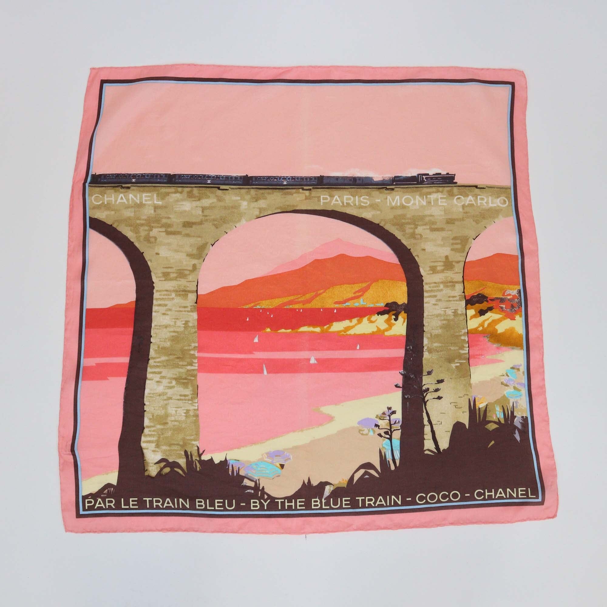 Chanel Multicolor By The Blue Train Coco Silk Scarf Womens Chanel
