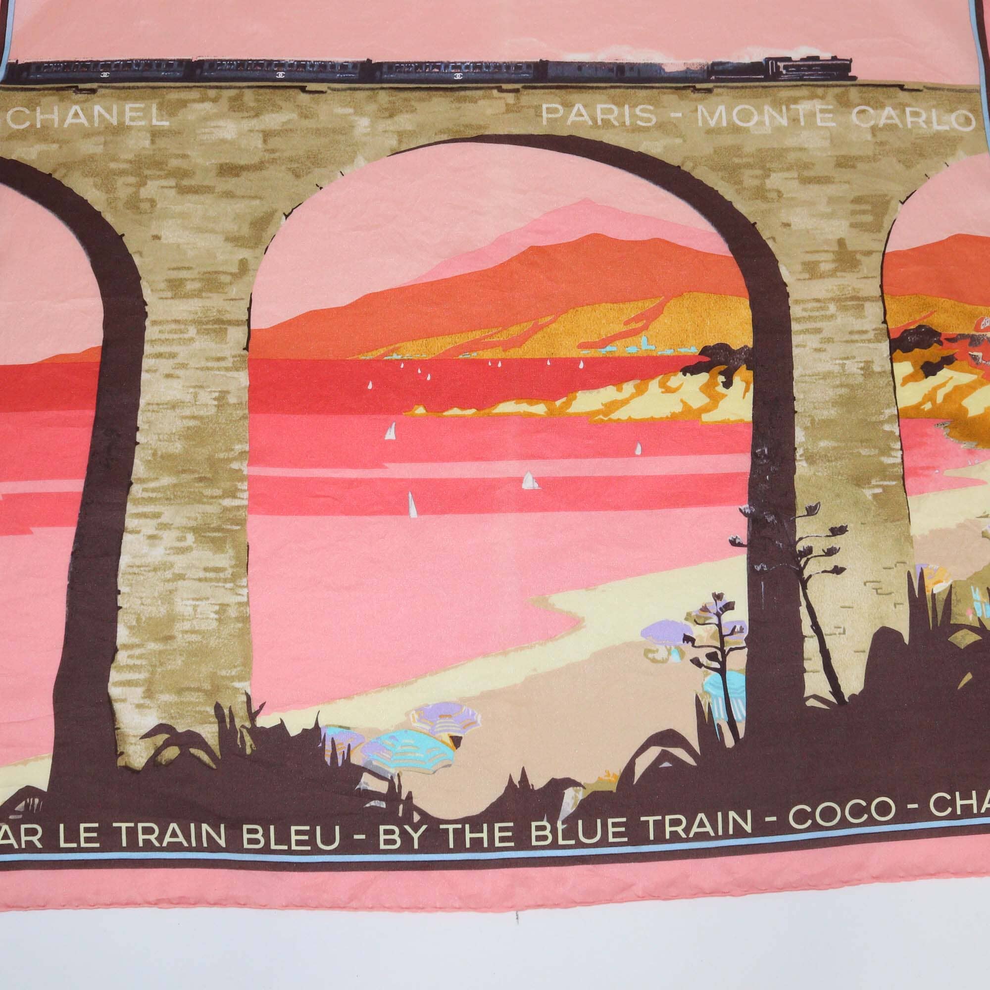 Chanel Multicolor By The Blue Train Coco Silk Scarf Womens Chanel