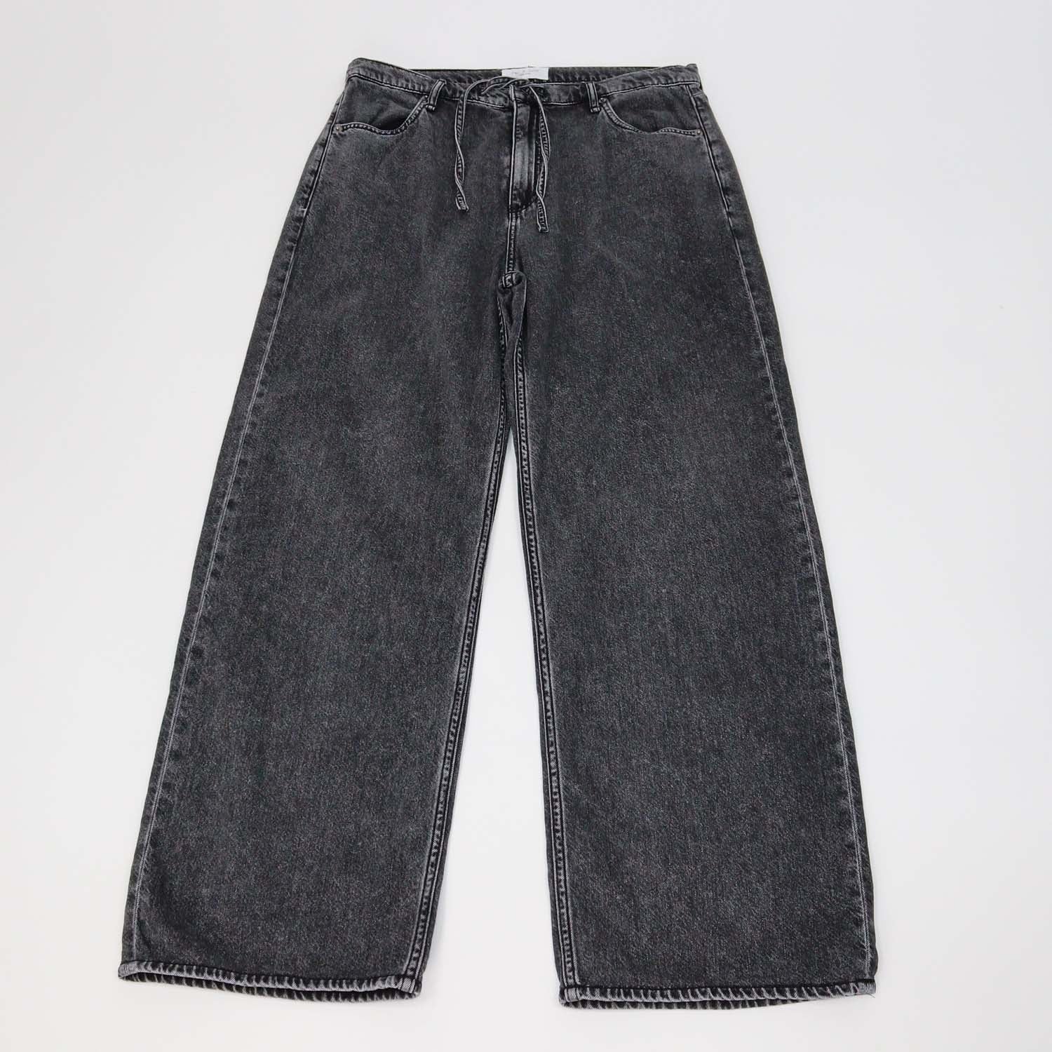Rag & Bone Wash Black Denim Phoebe Drawstring Wide Leg Pants