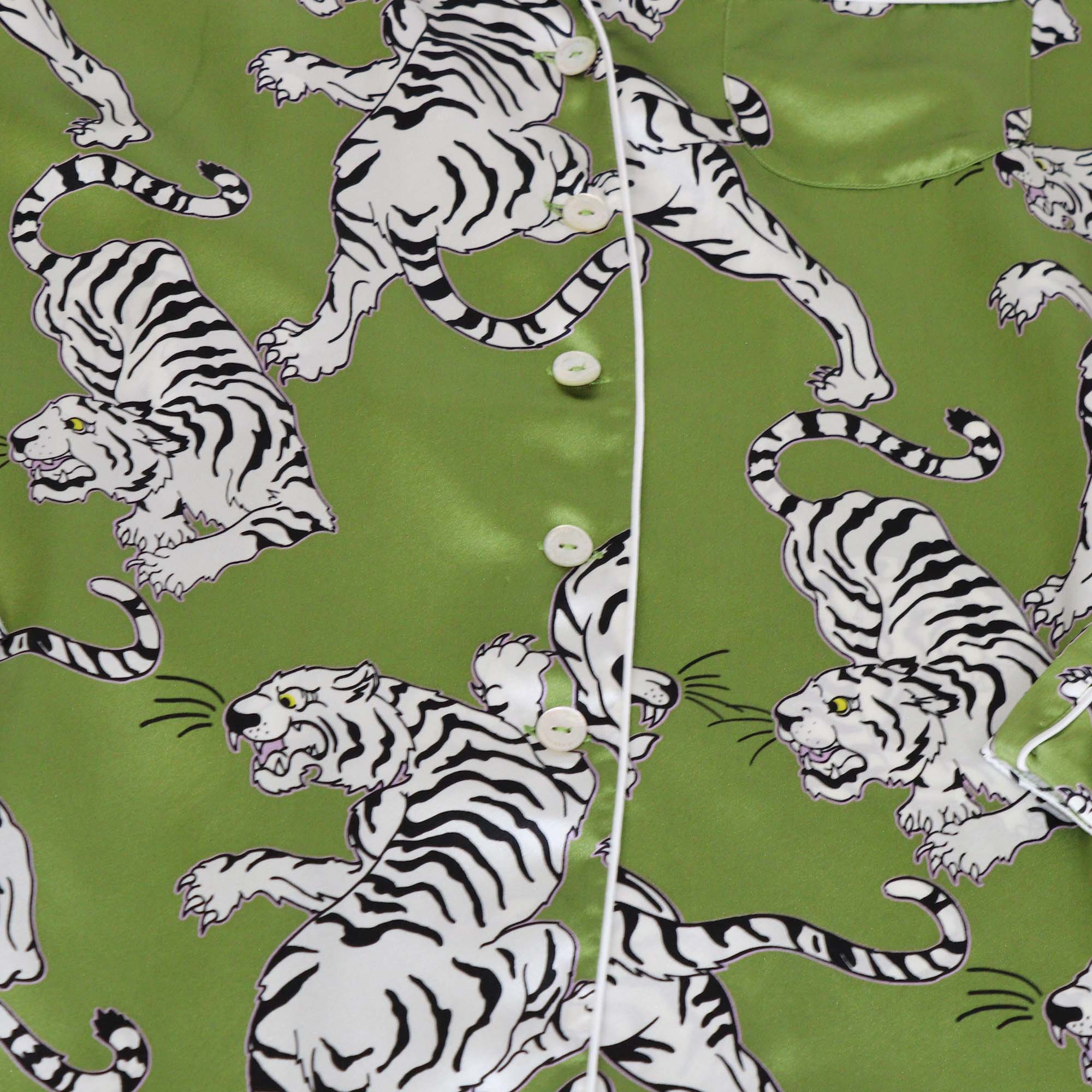 Olivia von Halle Green Lila Rola Tiger Print Silk Classic Pajama Set