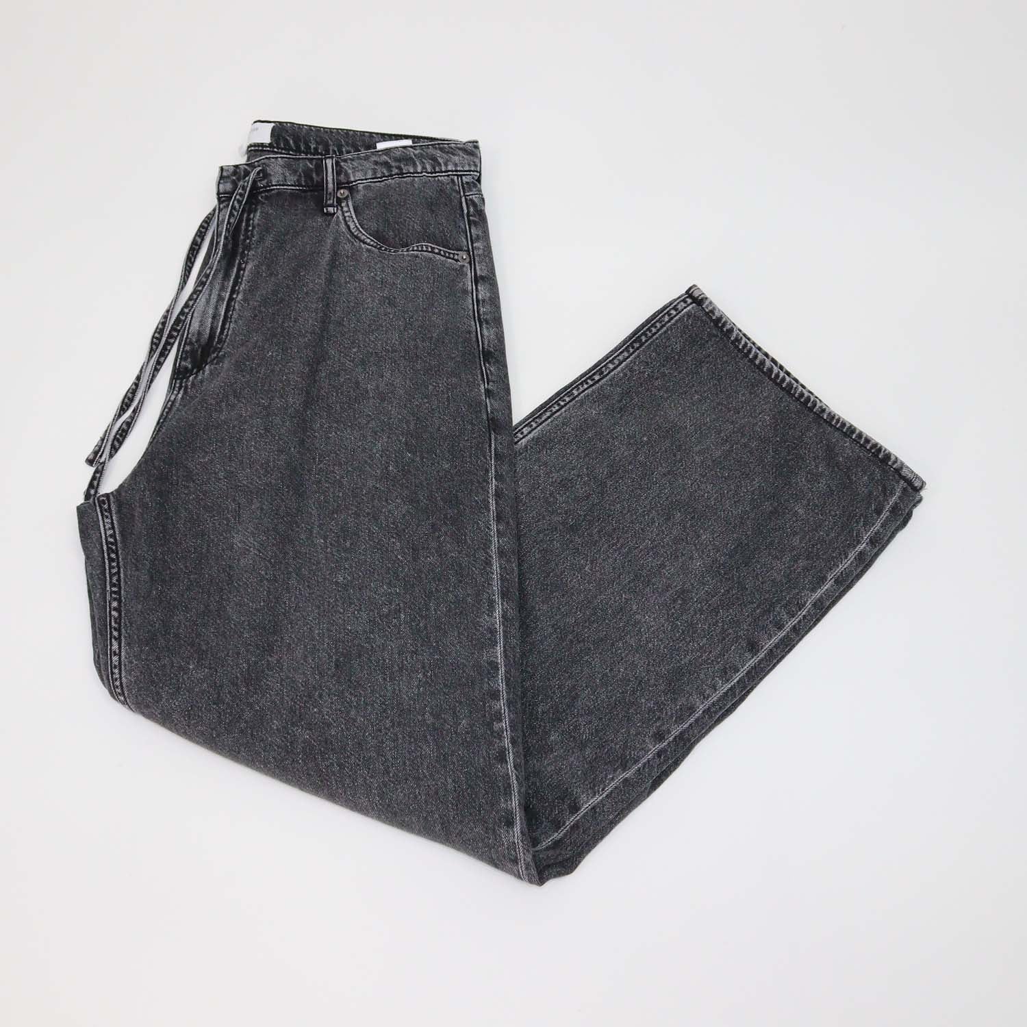 Rag & Bone Wash Black Denim Phoebe Drawstring Wide Leg Pants