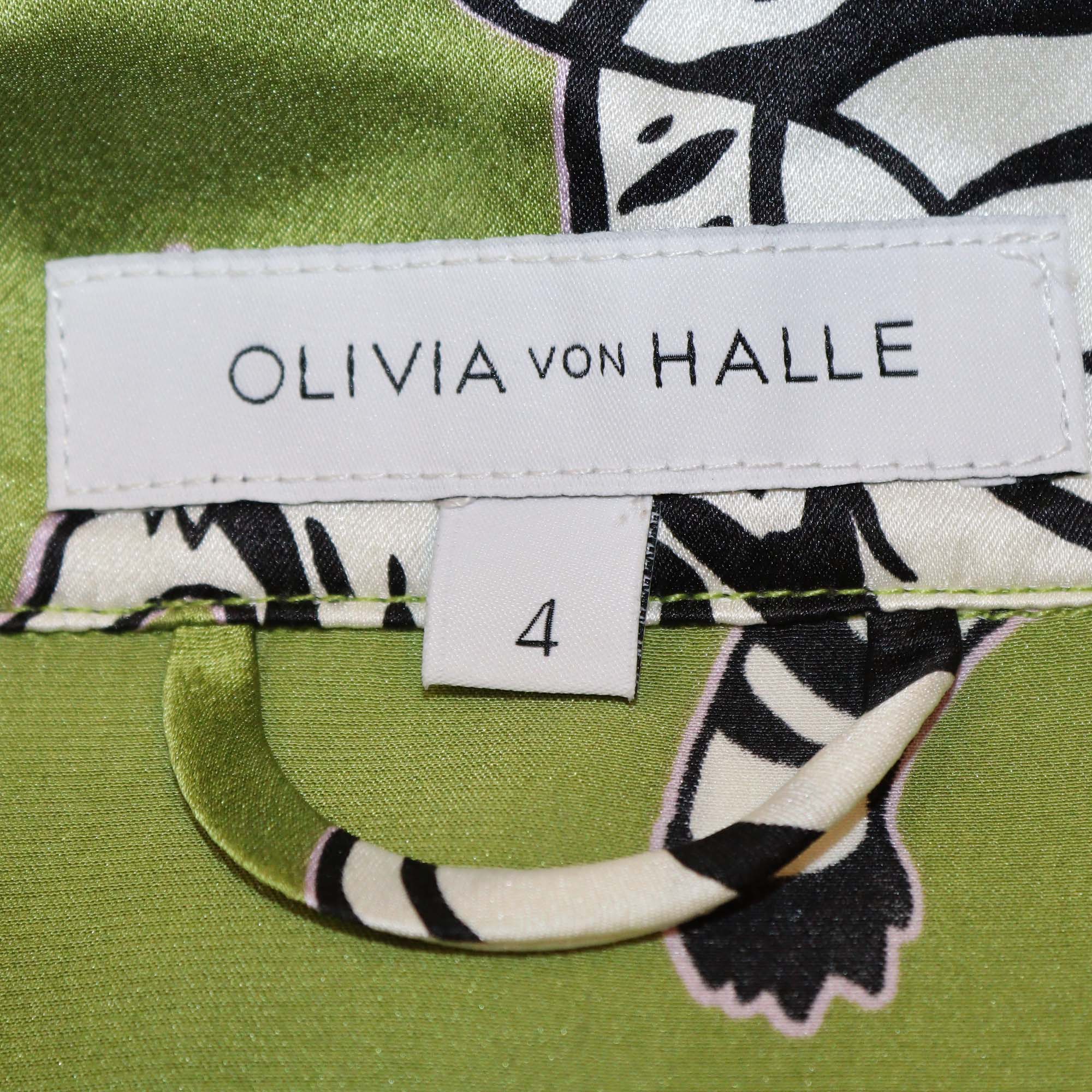 Olivia von Halle Green Lila Rola Tiger Print Silk Classic Pajama Set