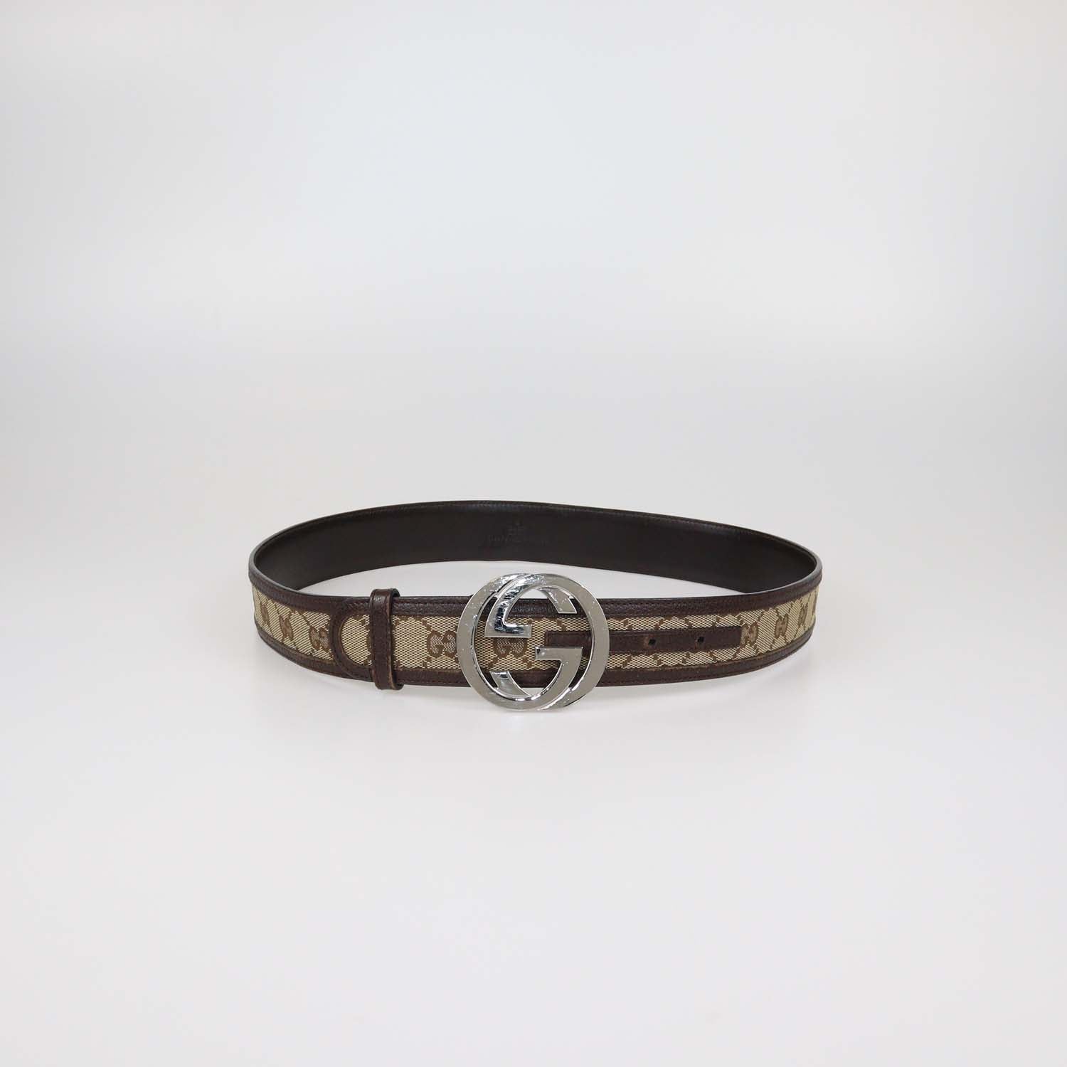 Gucci Brown/Beige GG Canvas and Leather Interlocking G Buckle Belt