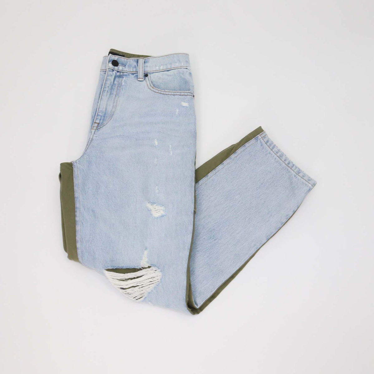 Denim X Alexander Wang Washed Blue/Khaki Slack Mix Distressed Pants