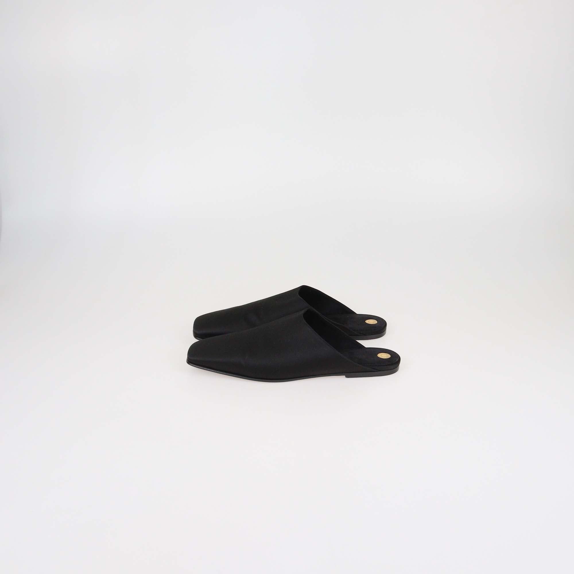 Loro Piana Black Satin Alba Flat Mules