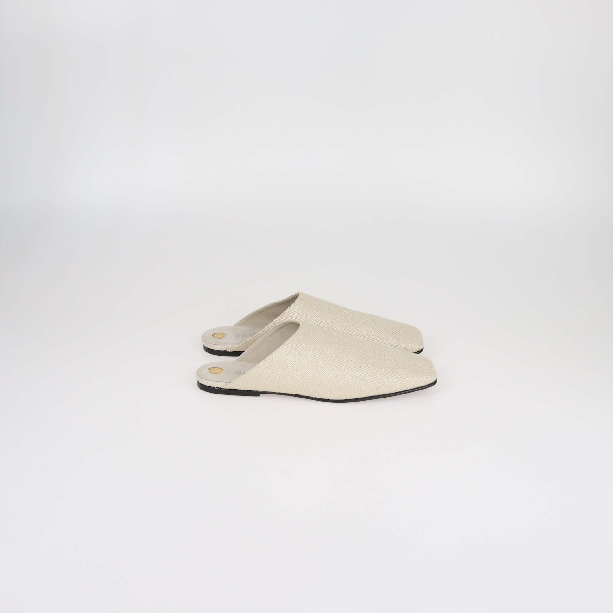 Loro Piana Beige Canvas Alba Flat Mules
