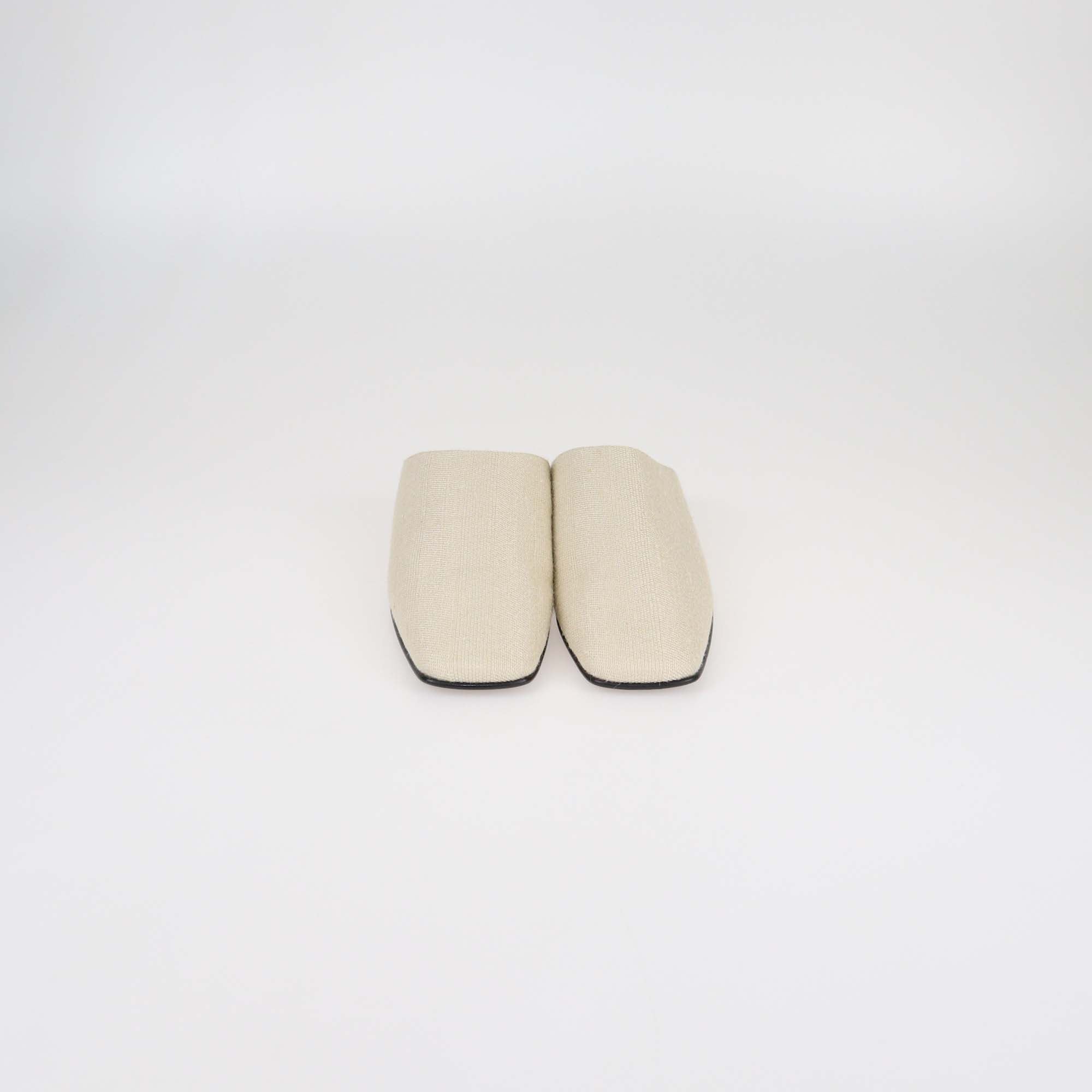 Loro Piana Beige Canvas Alba Flat Mules