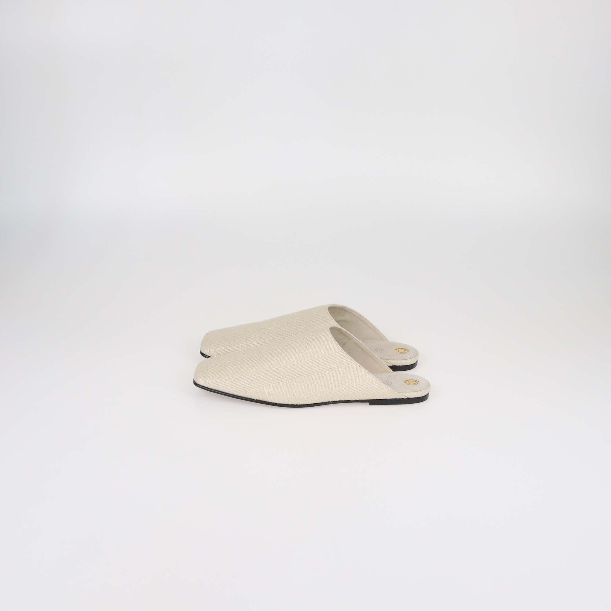 Loro Piana Beige Canvas Alba Flat Mules
