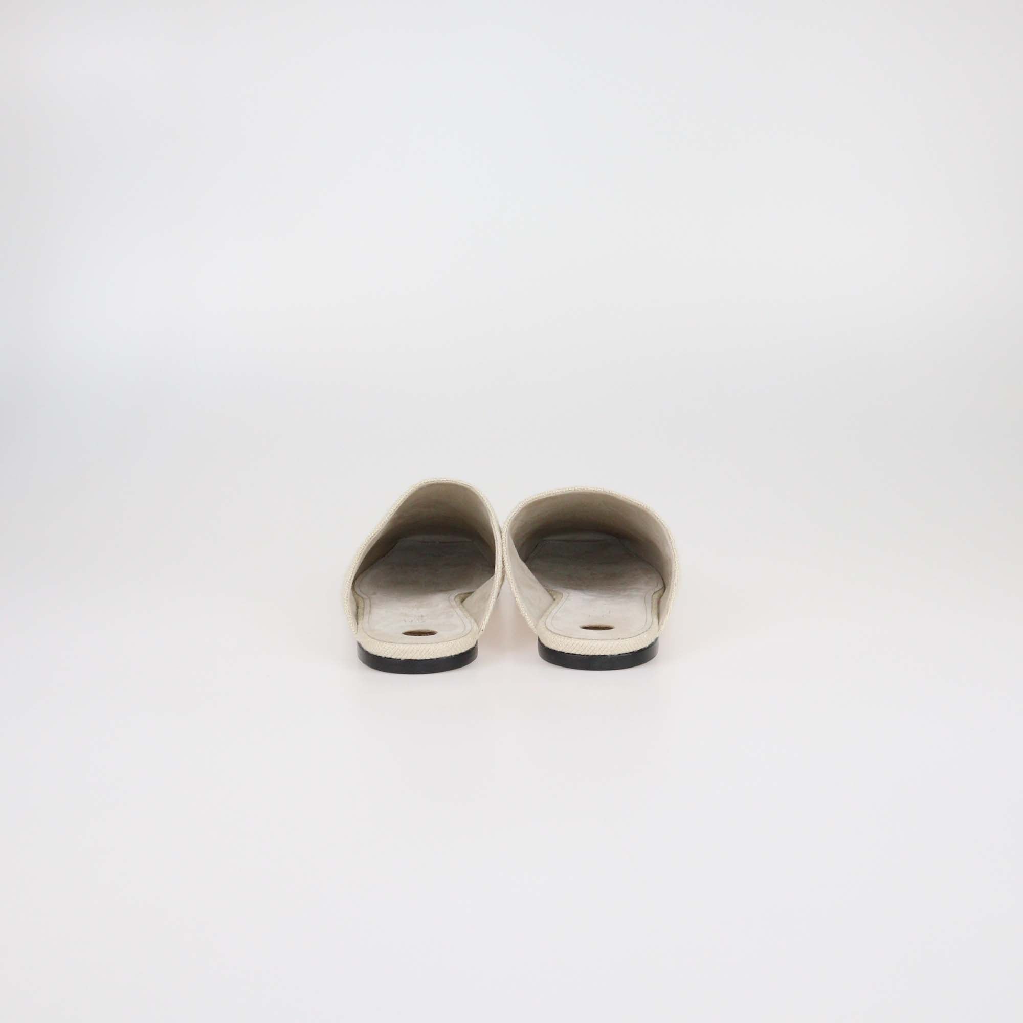 Loro Piana Beige Canvas Alba Flat Mules