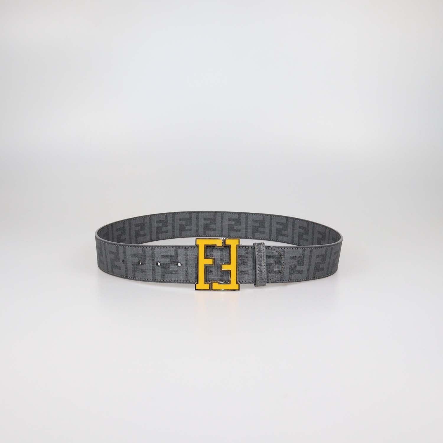 Fendi Grey Zucca Coated Canvas Enamel FF Buckle Belt