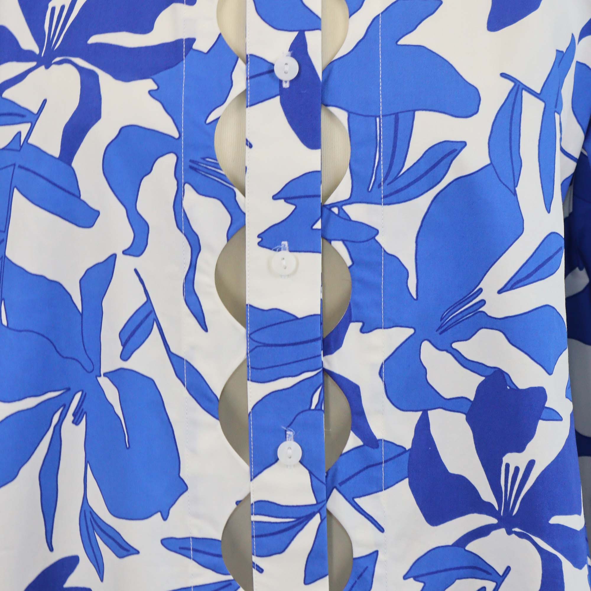 Shona Joy Ivory/Aqua Cotton Scallop Cutout Oversized Shirt