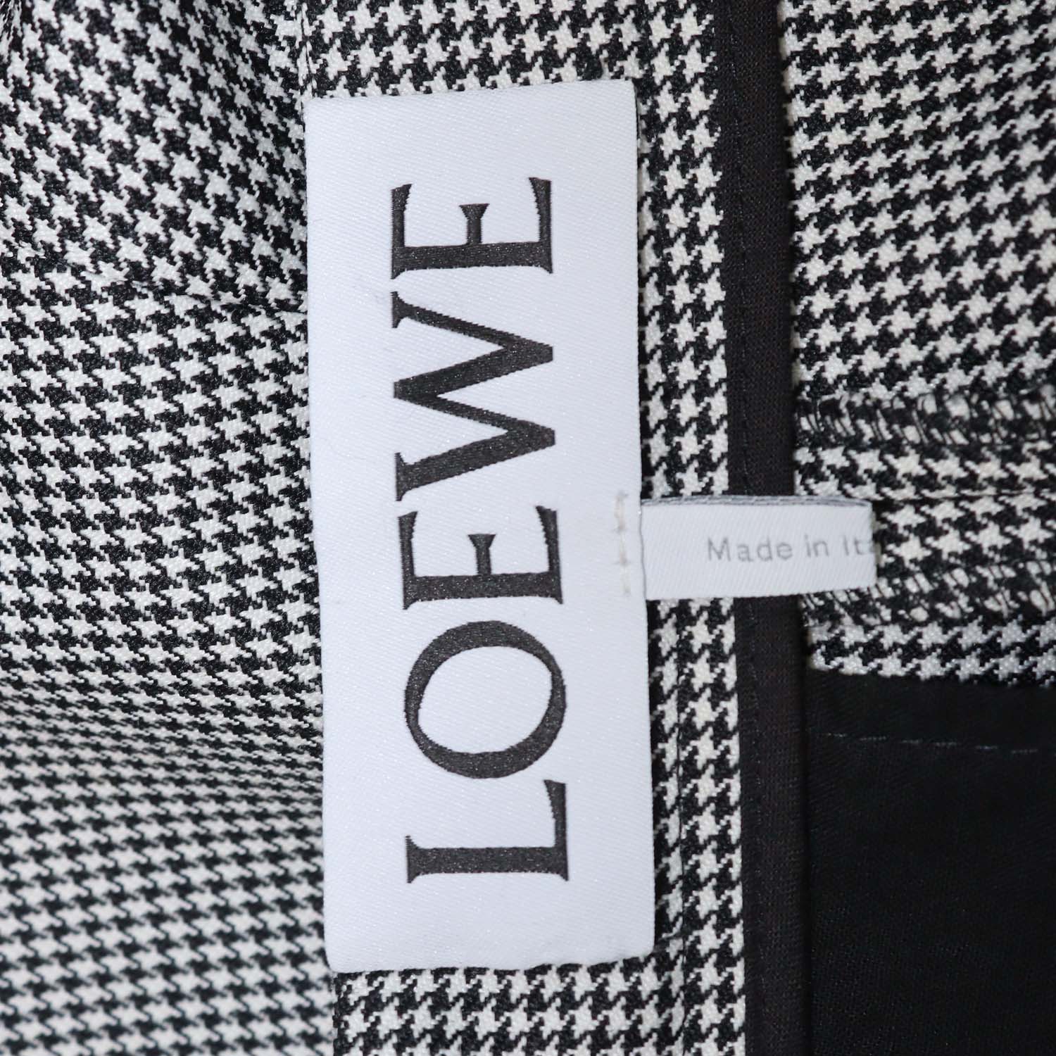 Loewe Black/White Blend Wool Checkered Wide Leg Pants