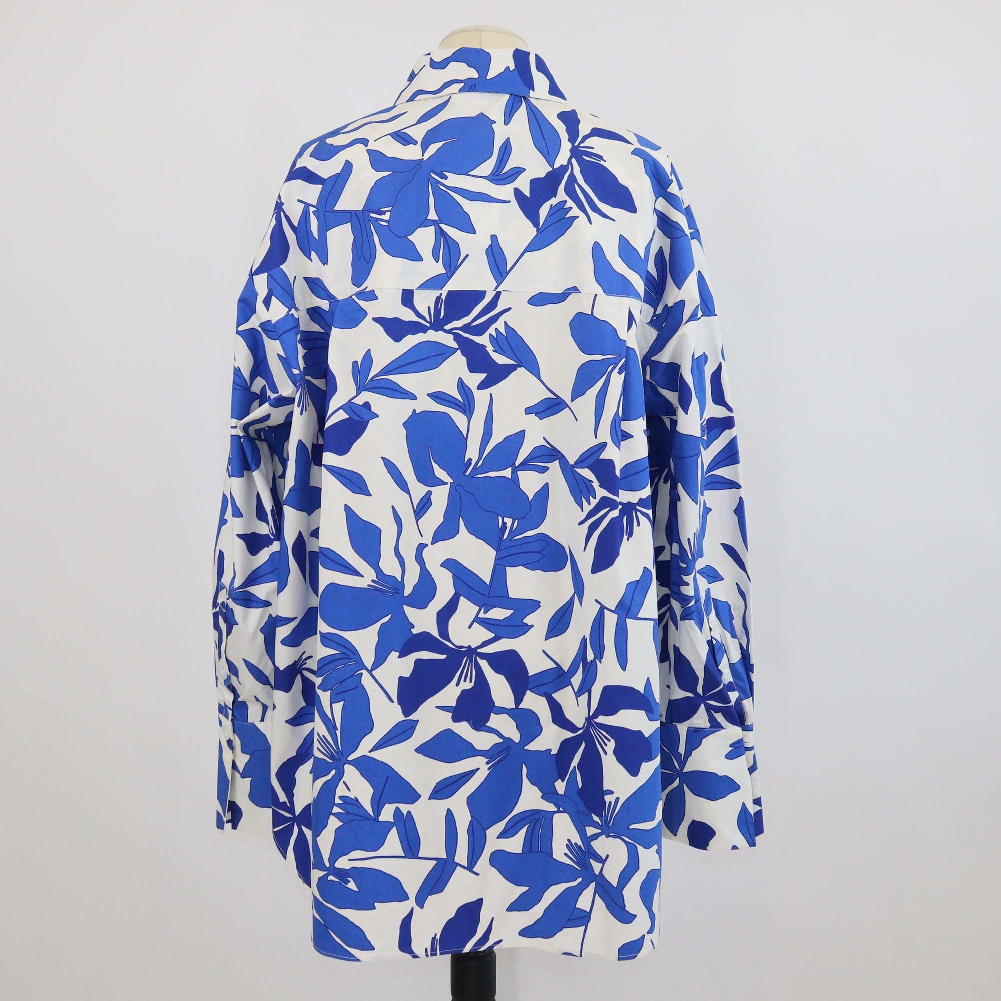 Shona Joy Ivory/Aqua Cotton Scallop Cutout Oversized Shirt