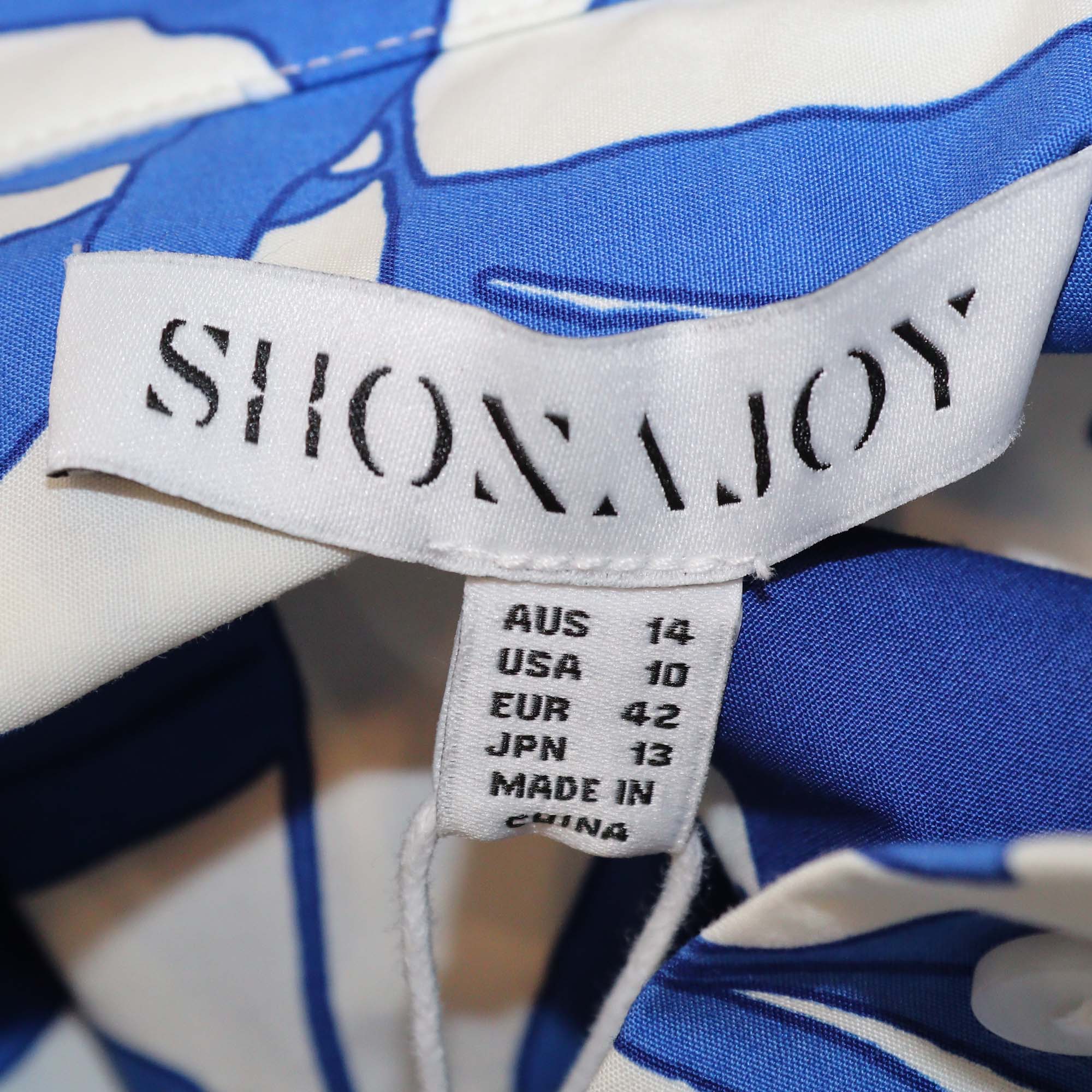 Shona Joy Ivory/Aqua Cotton Scallop Cutout Oversized Shirt