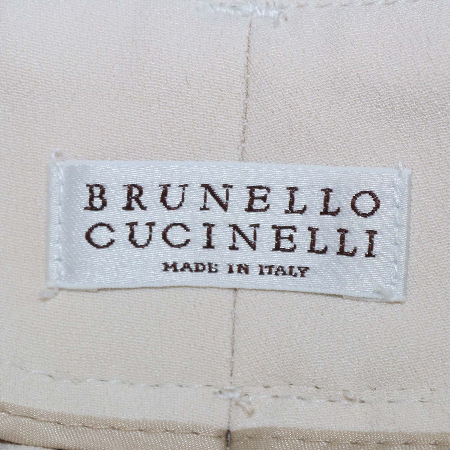 Brunello Cucinelli Ivory Acetate Silk Blend Straight Cut Pants