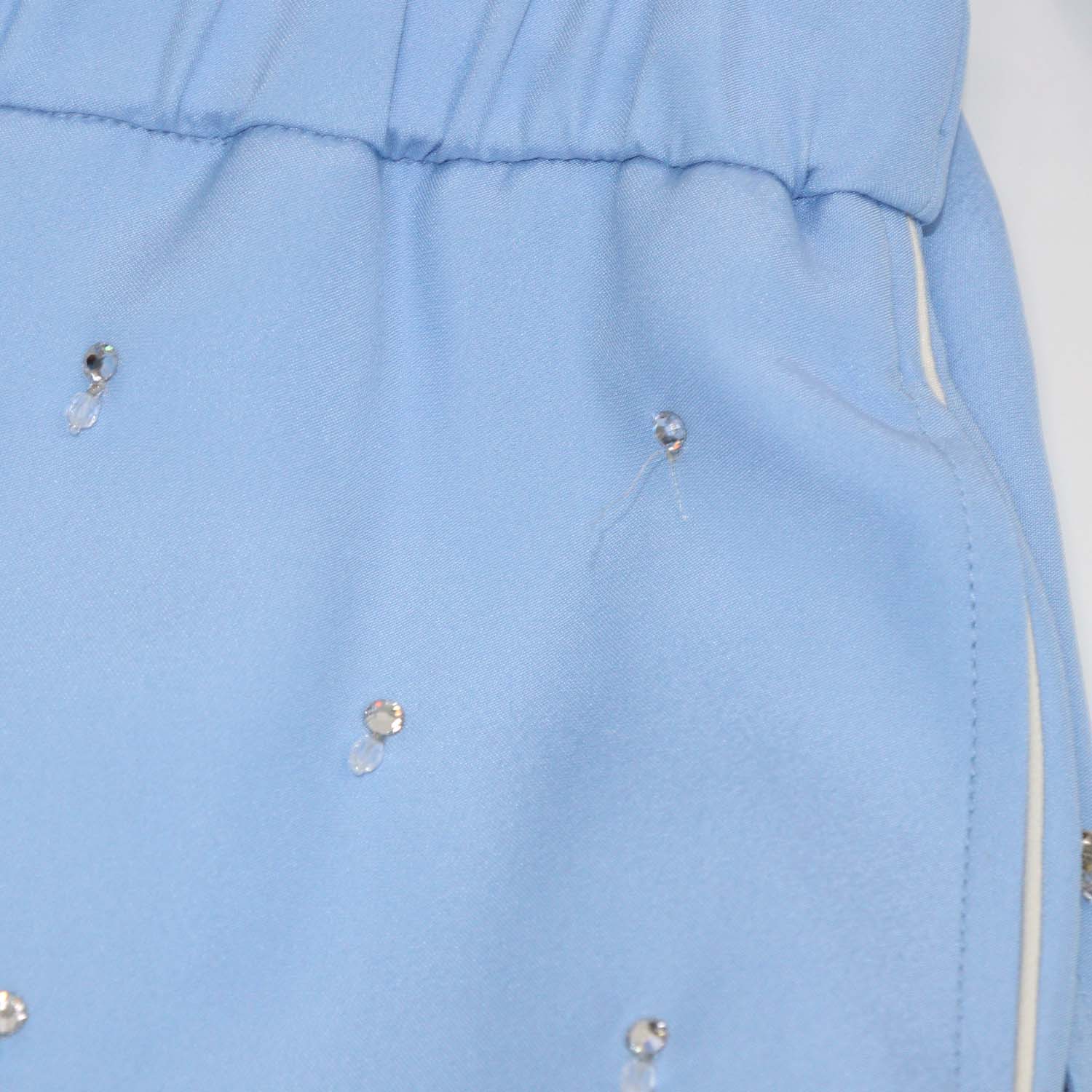 Gucci Blue Silk Blended Crystal Beads Embellished Long Sleeve Shirt & Trouser Set
