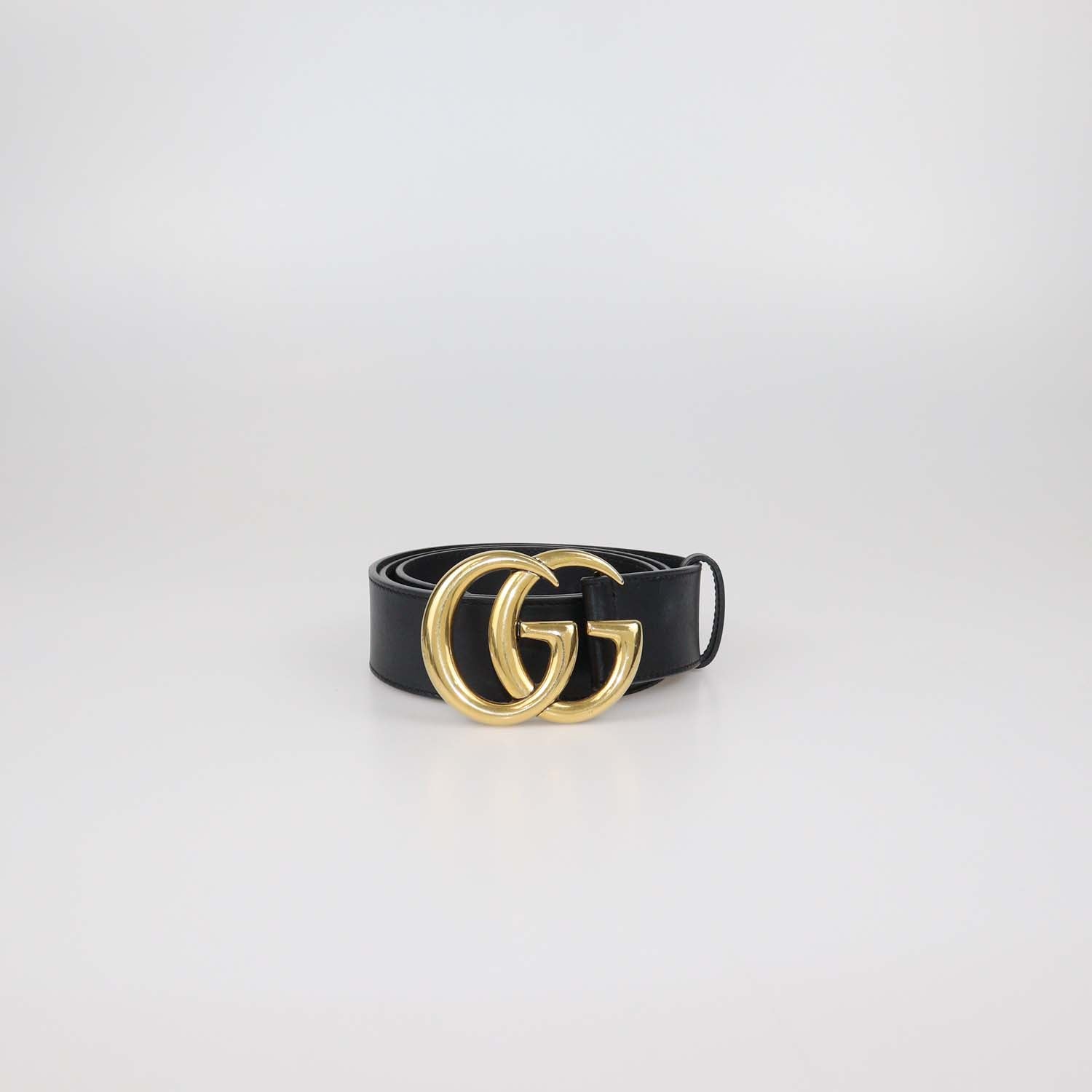 Gucci Black Leather GG Marmont Wide Belt