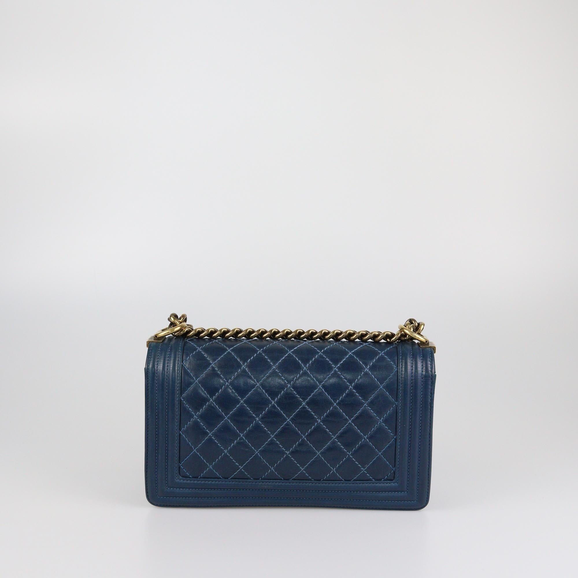 Chane Blue Quilted Medium Boy Flap Bag Womens Chanel