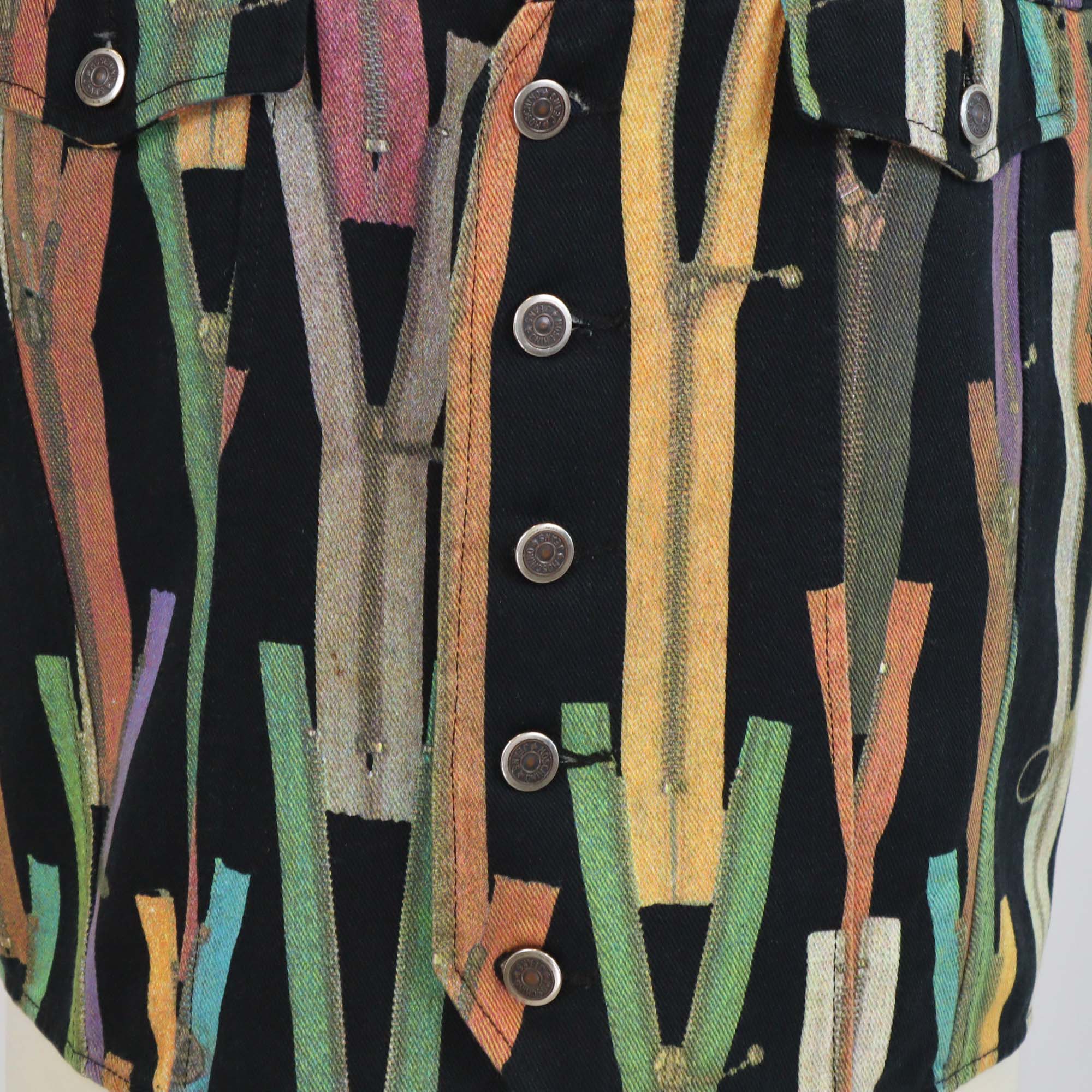 Moschino Jeans Multicolor Denim Zipper Print Vest