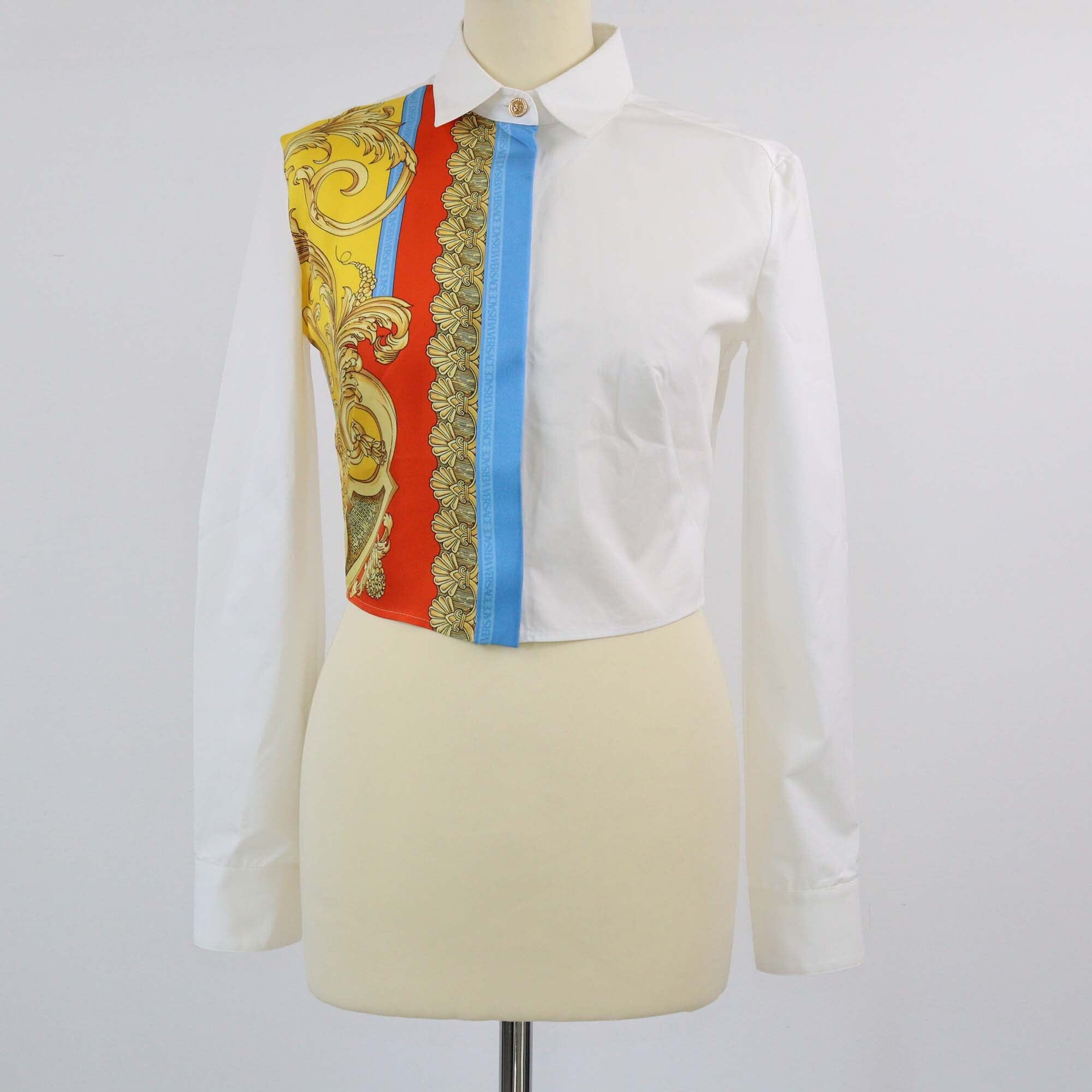 Versace White Barocco Print Cropped Longsleeve Shirt Womens Versace