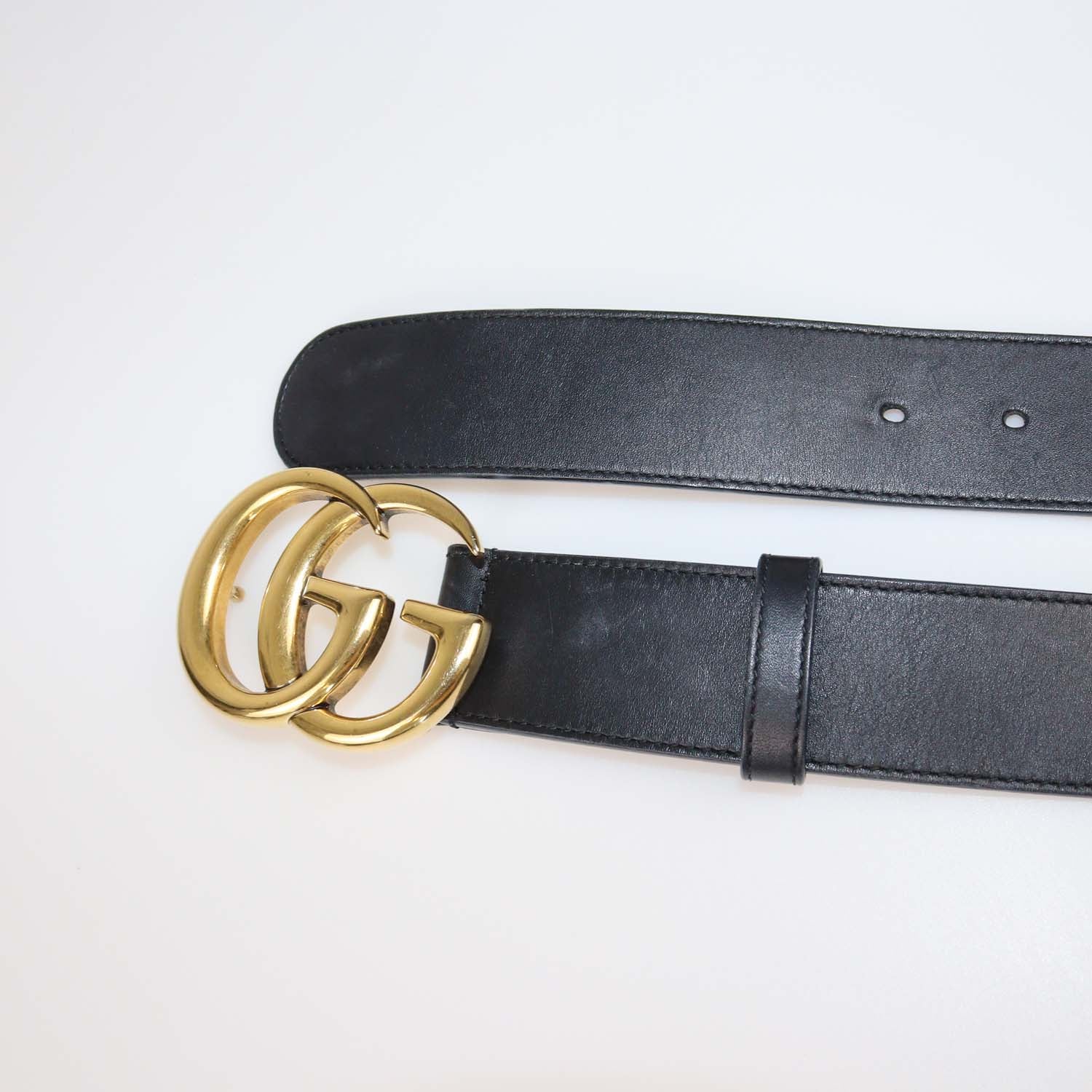 Gucci Black Leather GG Marmont Wide Belt