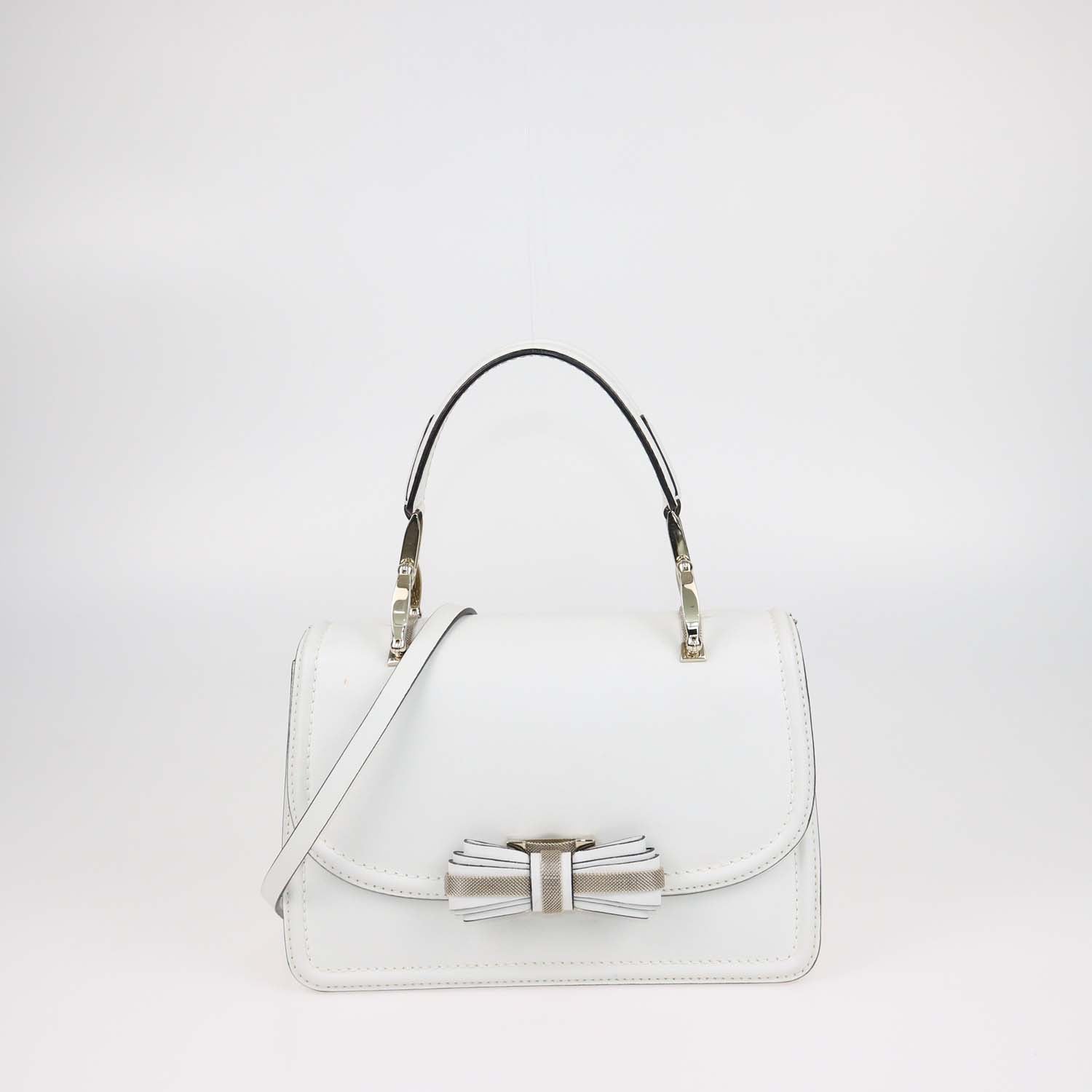 Valentino White Leather Bow Top Handle Bag