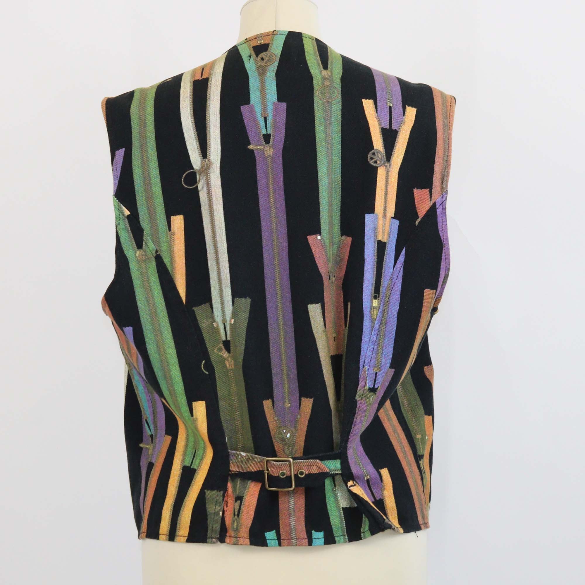 Moschino Jeans Multicolor Denim Zipper Print Vest