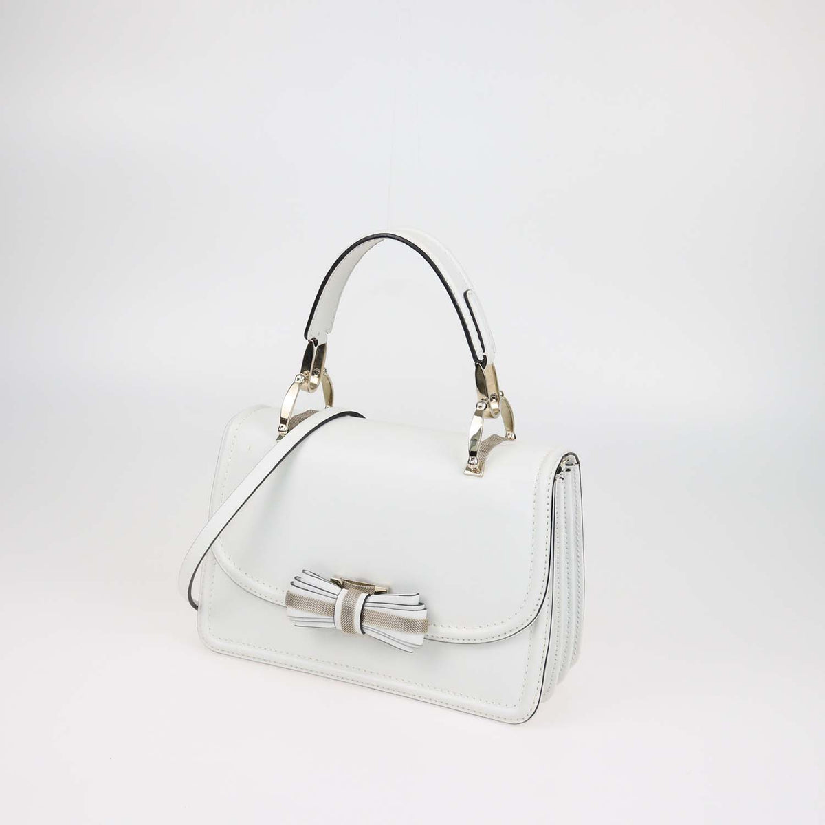 Valentino White Leather Bow Top Handle Bag