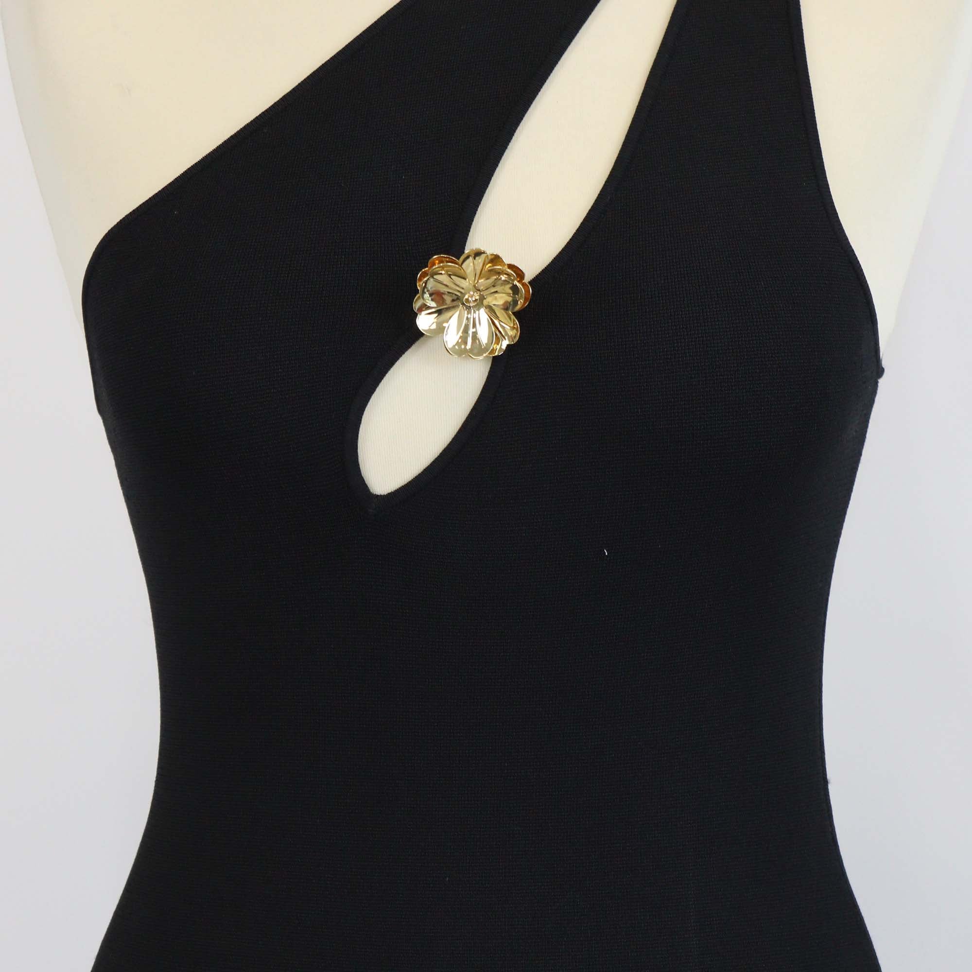 Sandro Black Viscose Knitted One Shoulder Fringe Midi Dress