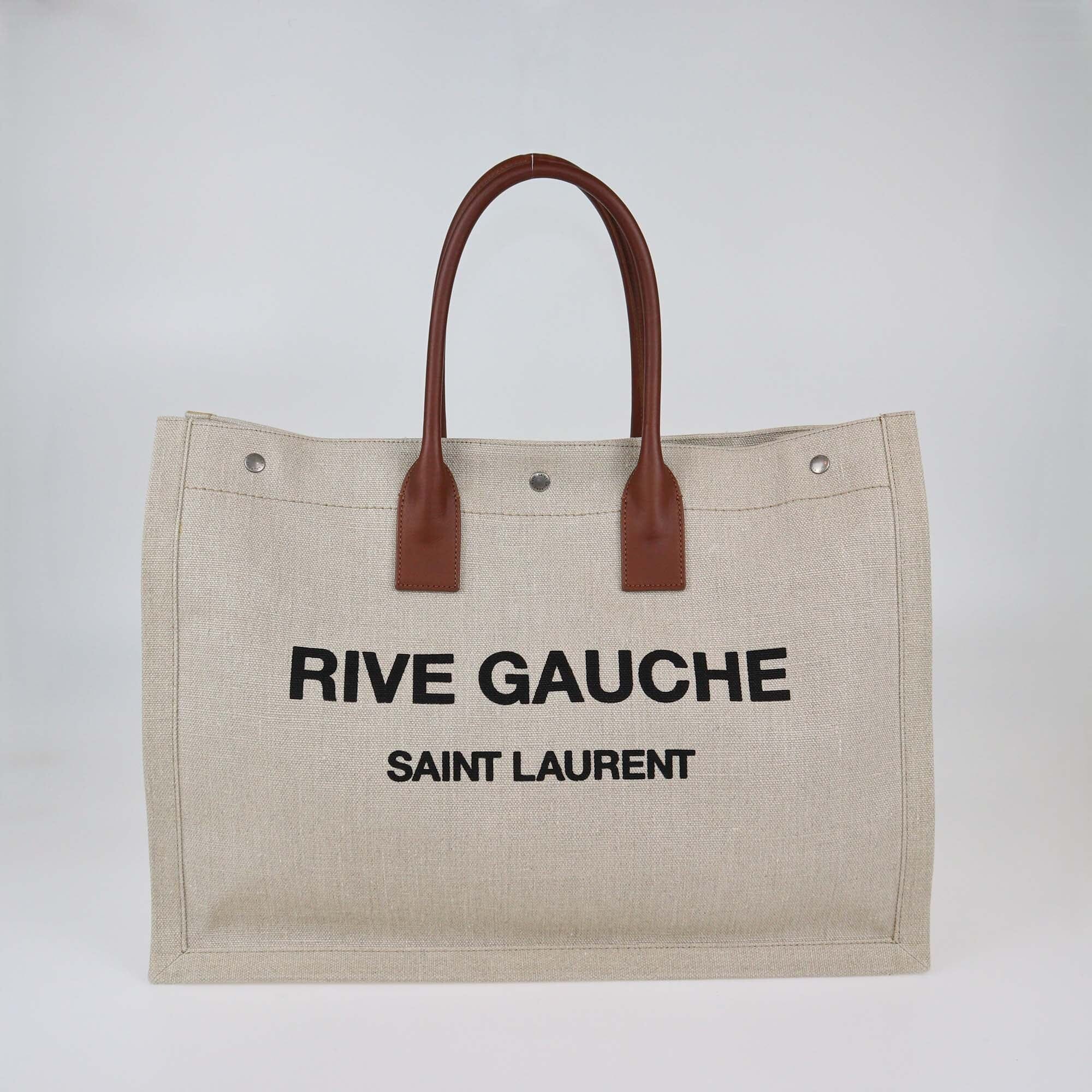 Saint Laurent Beige Canvas and Leather Large Rive Gauche Shopper Tote Womens Saint Laurent