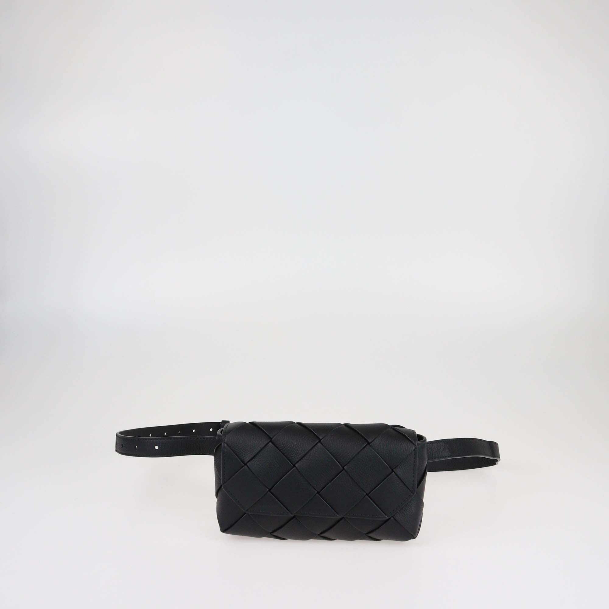 Bottega Veneta Black Intreccio Leather Diago Belt Bag