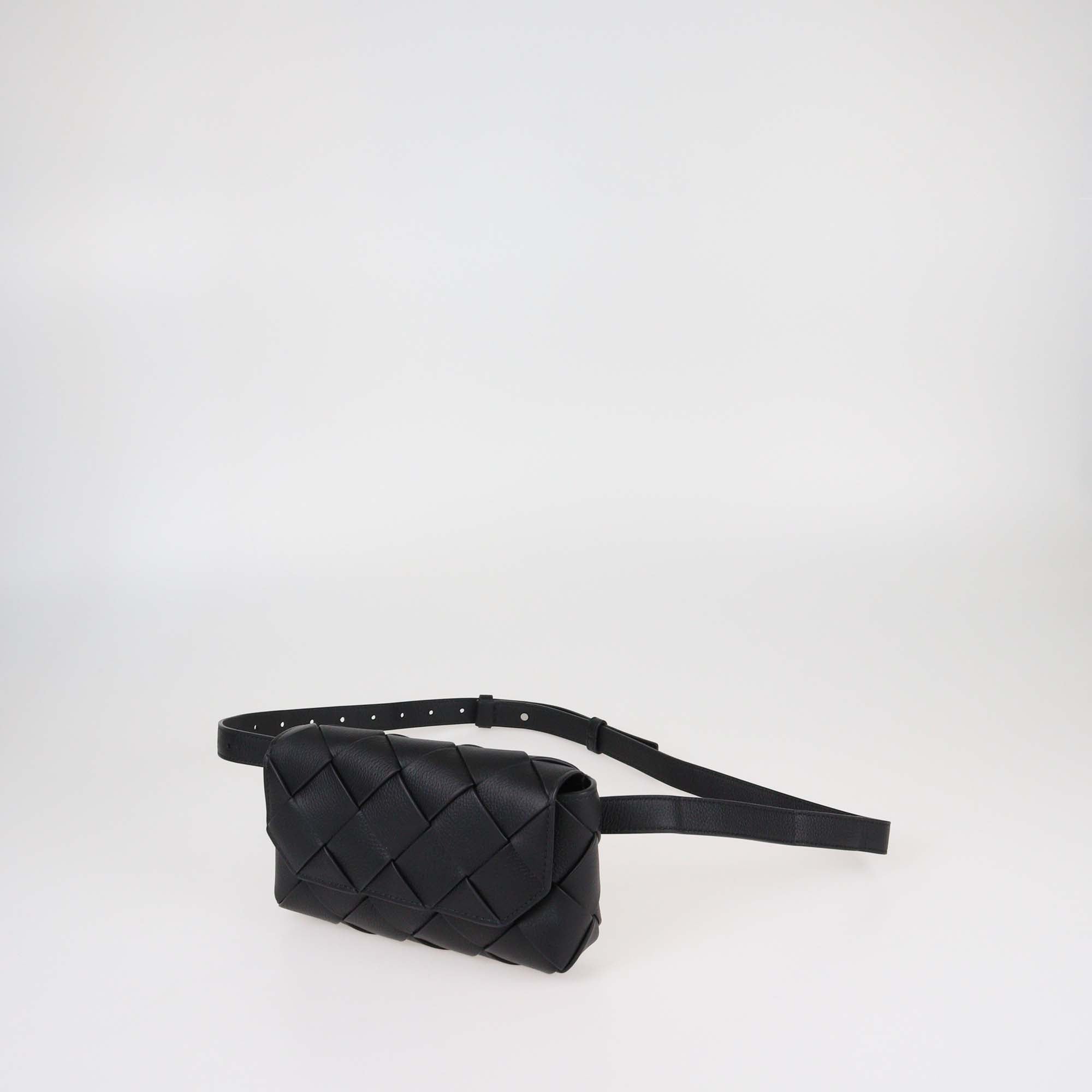 Bottega Veneta Black Intreccio Leather Diago Belt Bag