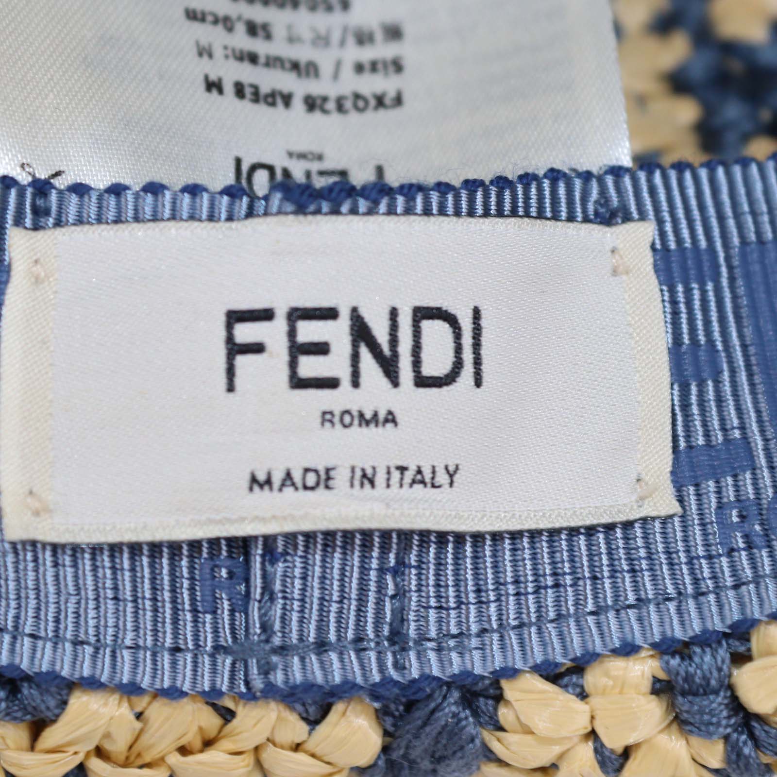 Fendi Blue/Natural FF Raffia Wide Brimmed Hat