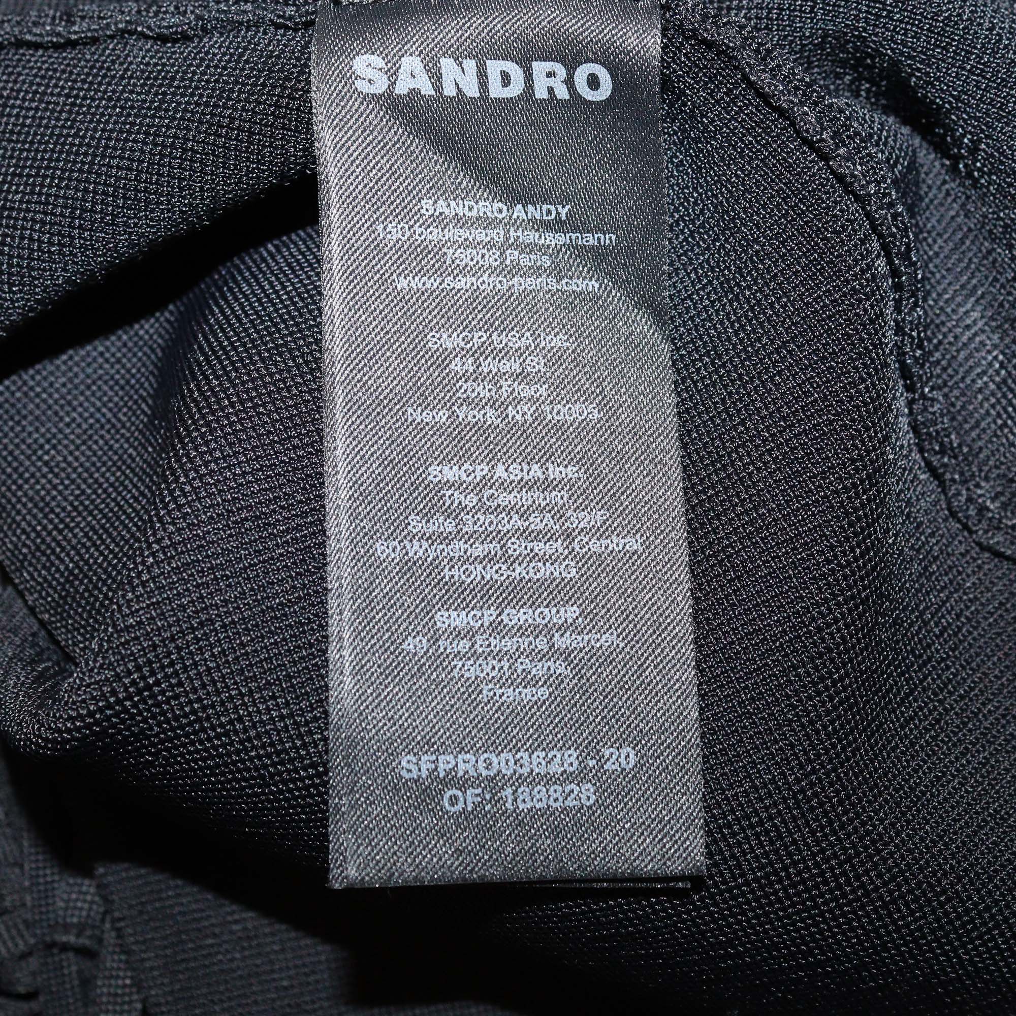 Sandro Black Viscose Knitted One Shoulder Fringe Midi Dress