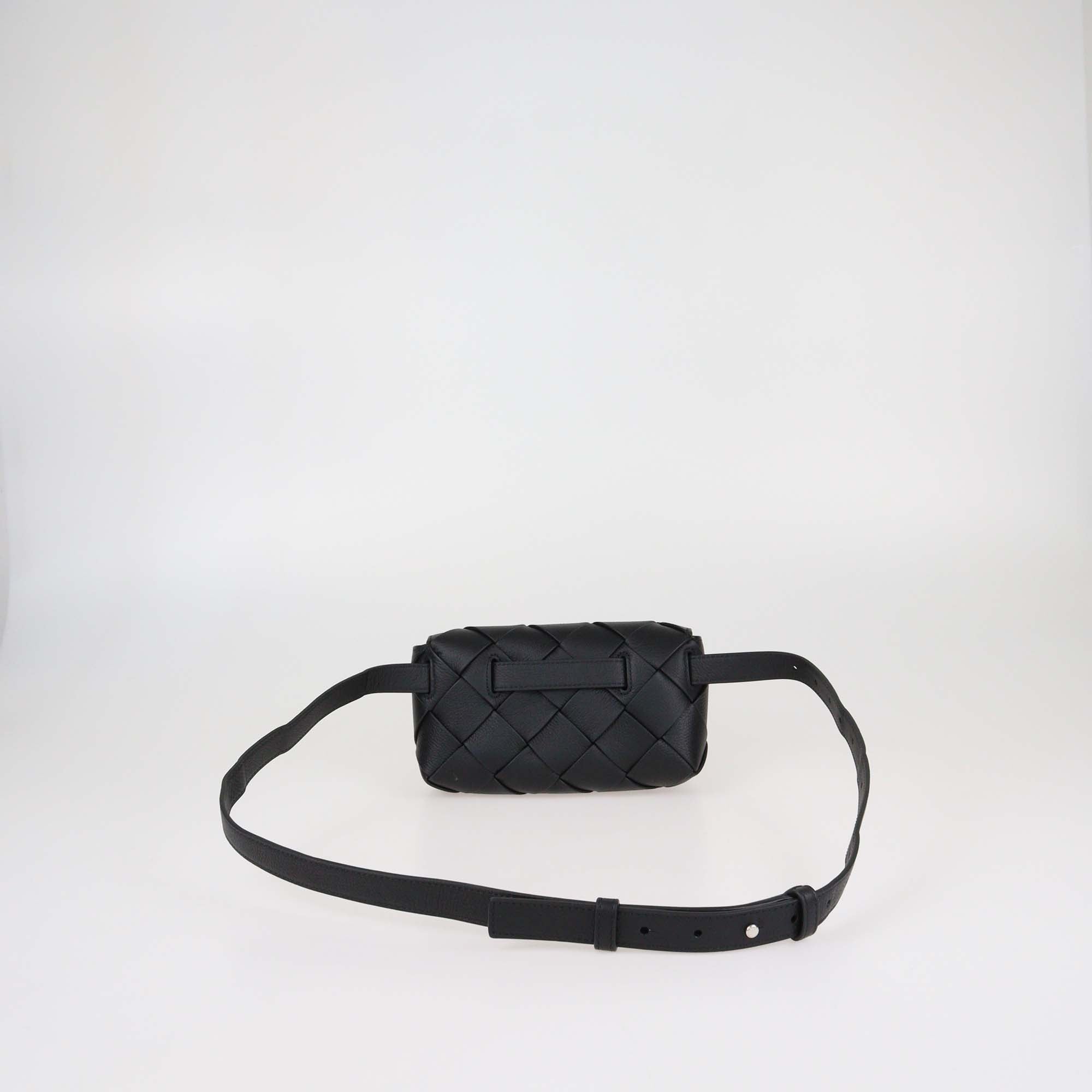 Bottega Veneta Black Intreccio Leather Diago Belt Bag