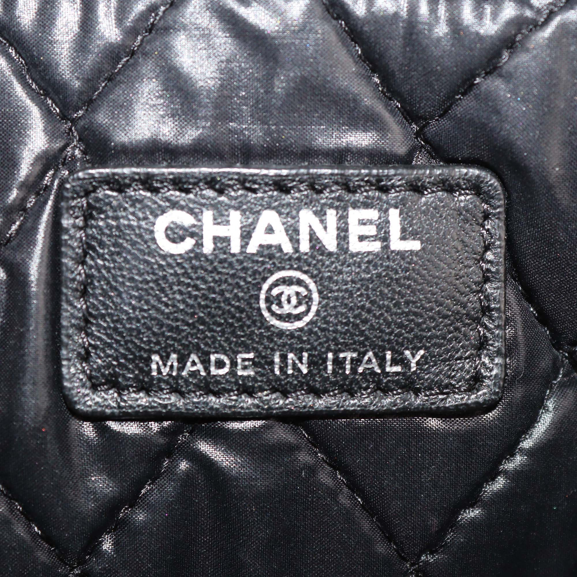 Chanel Black Quilted Patent Leather Medium O Case Clutch