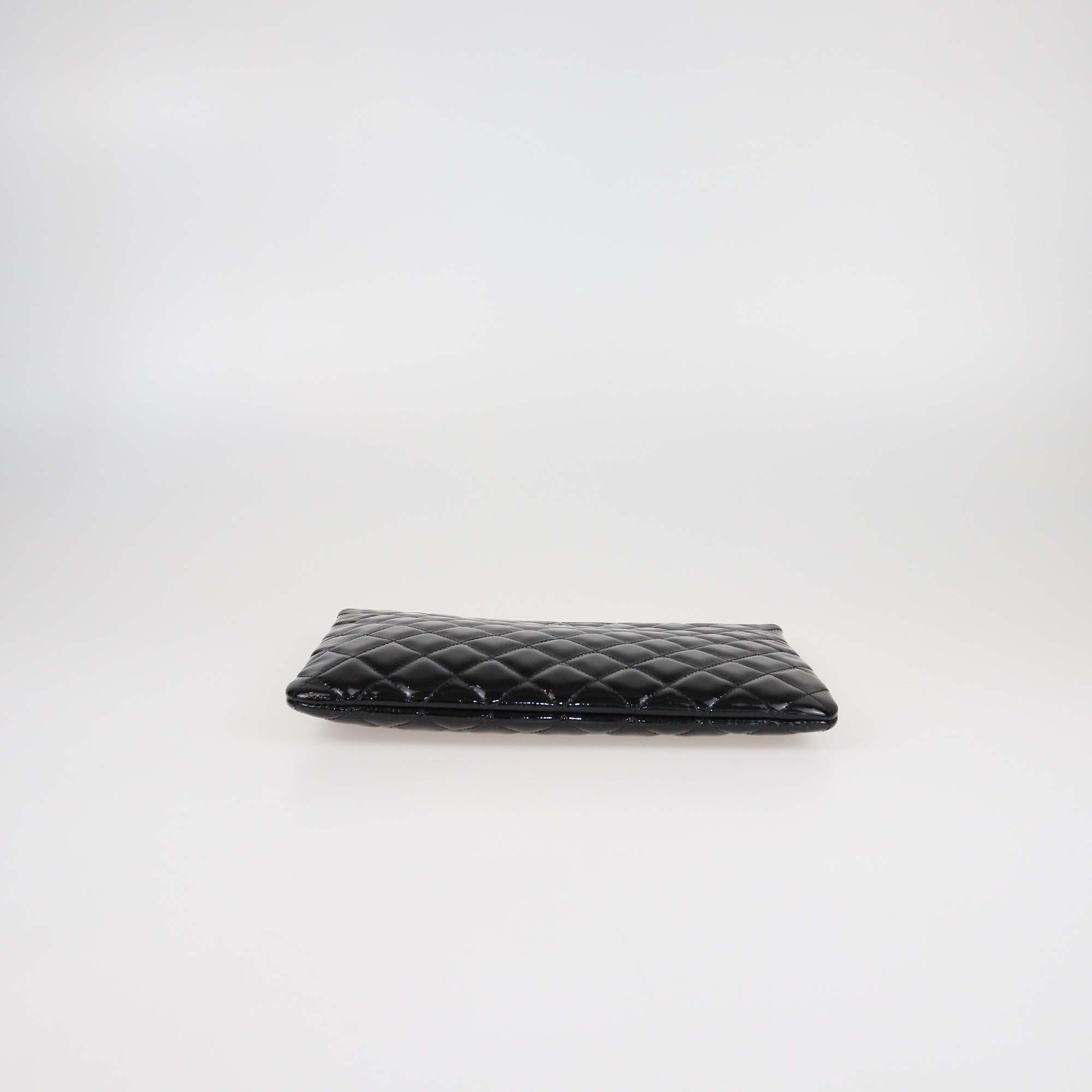 Chanel Black Quilted Patent Leather Medium O Case Clutch
