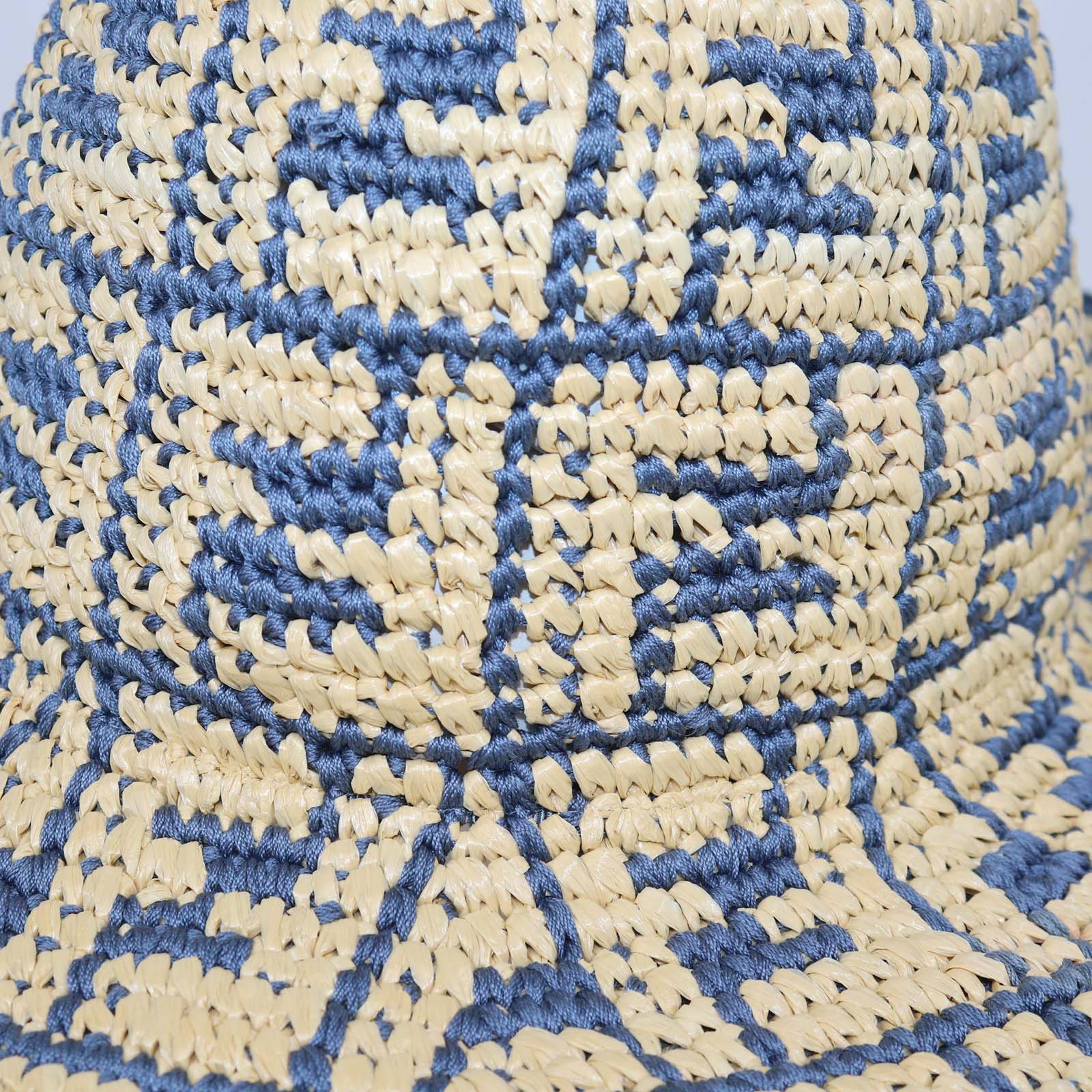 Fendi Blue/Natural FF Raffia Wide Brimmed Hat