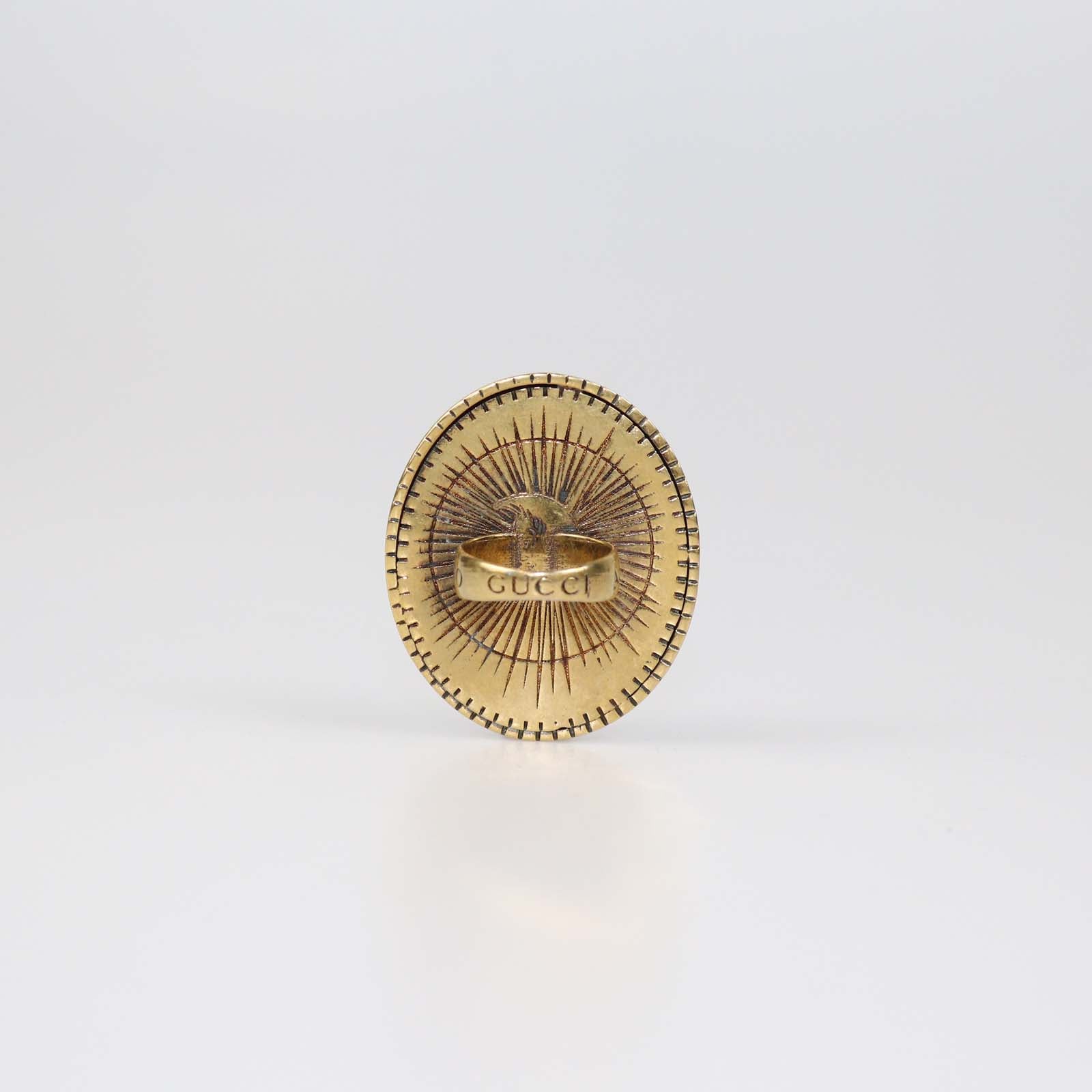 Gucci Aged Gold Metal Turquoise Beetle Cocktail Ring M