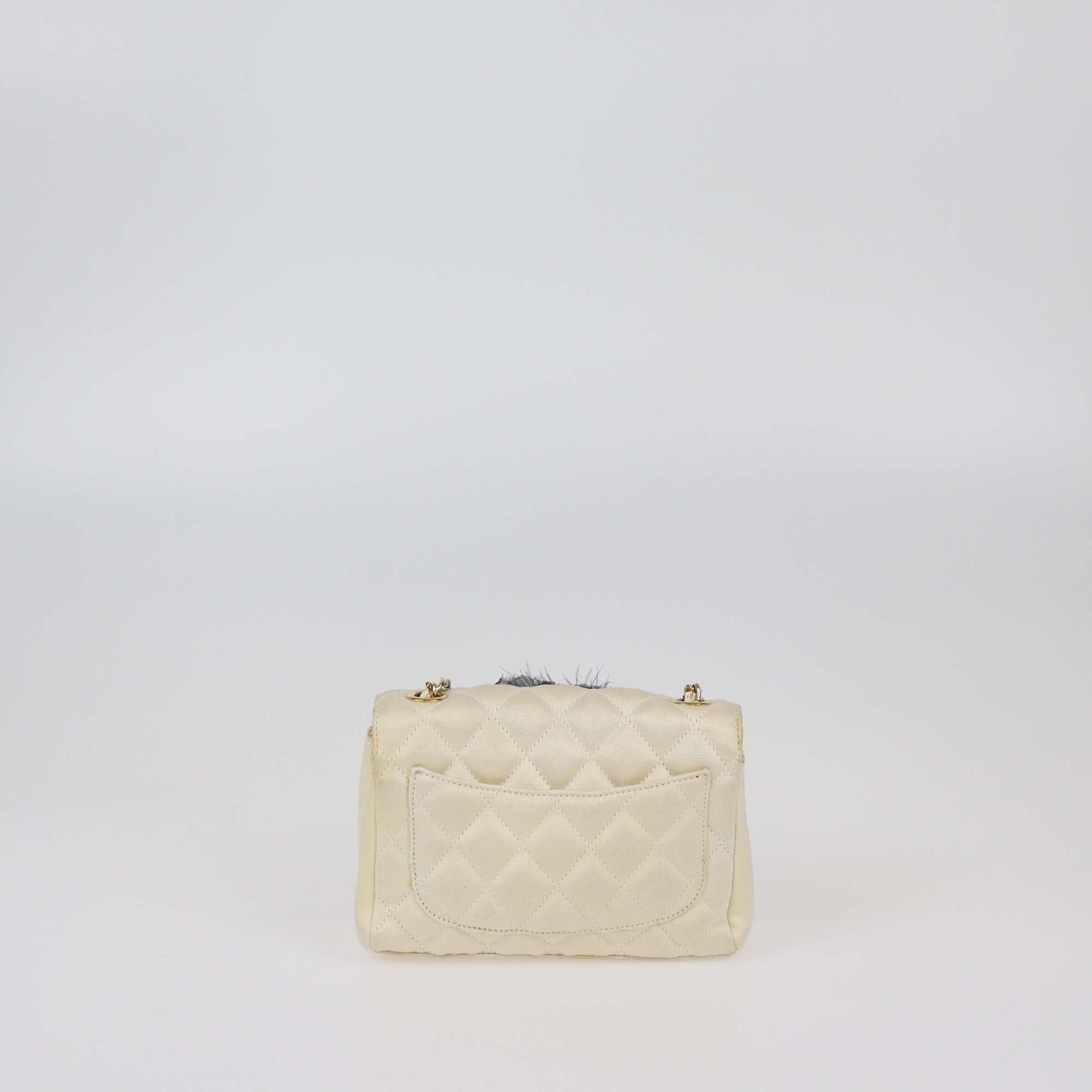 Chanel Off White Quilted Satin Camellia Mini Flap Bag Womens Chanel